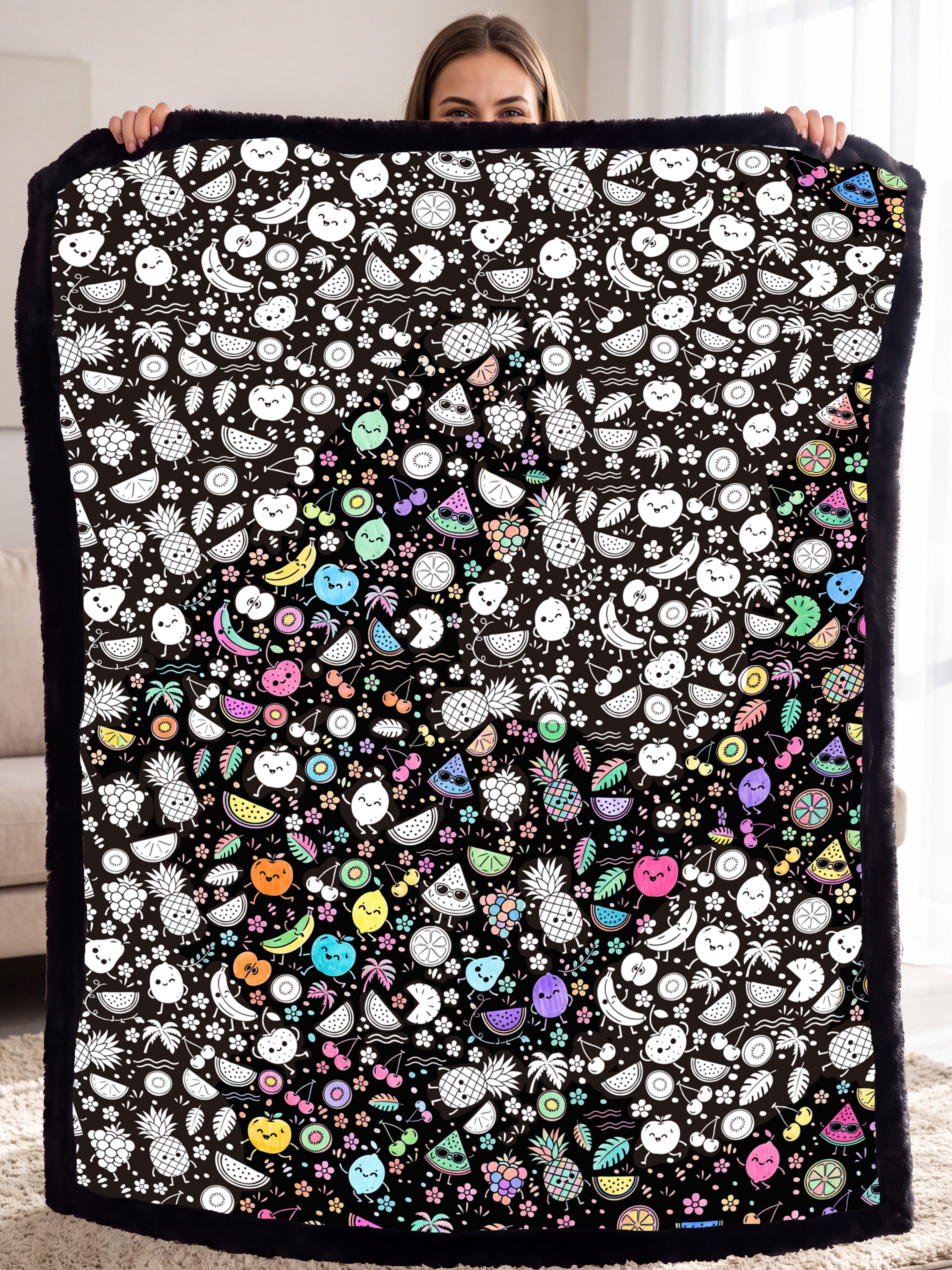 Cozy Doodle Coloring Blanket with 20 Washable Markers (Fruits)