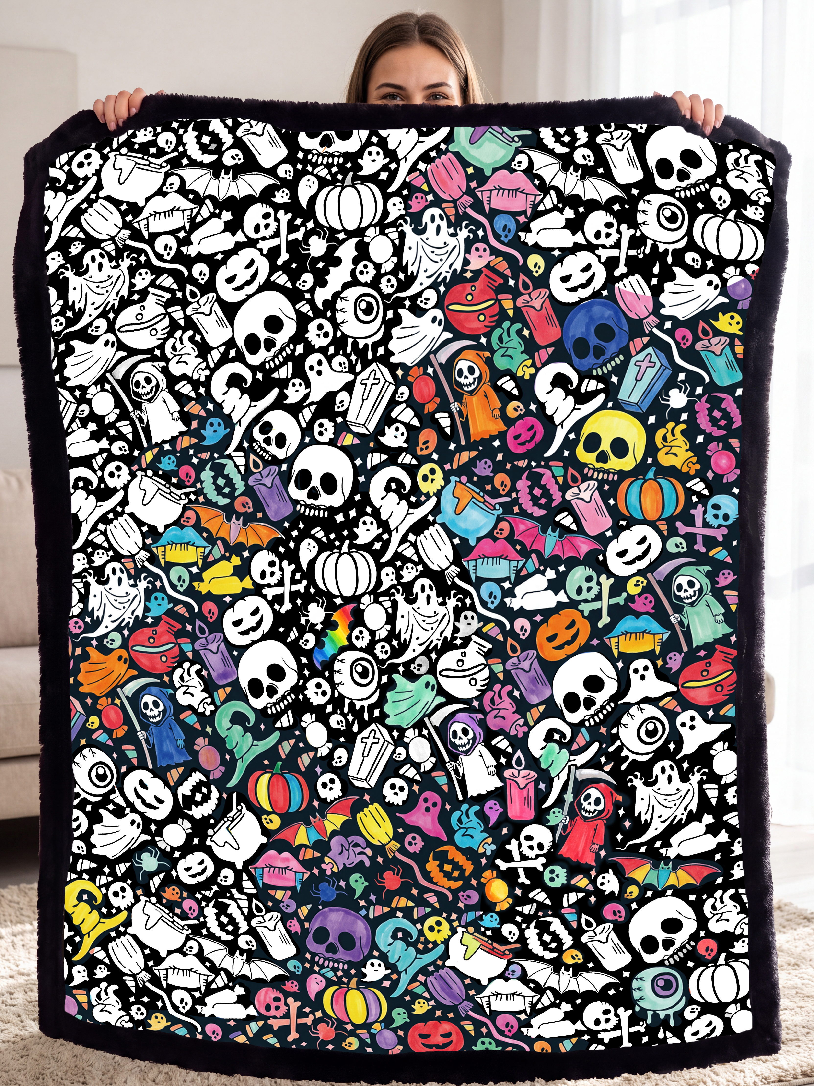 Halloween Coloring Blanket with 20 Washable Markers