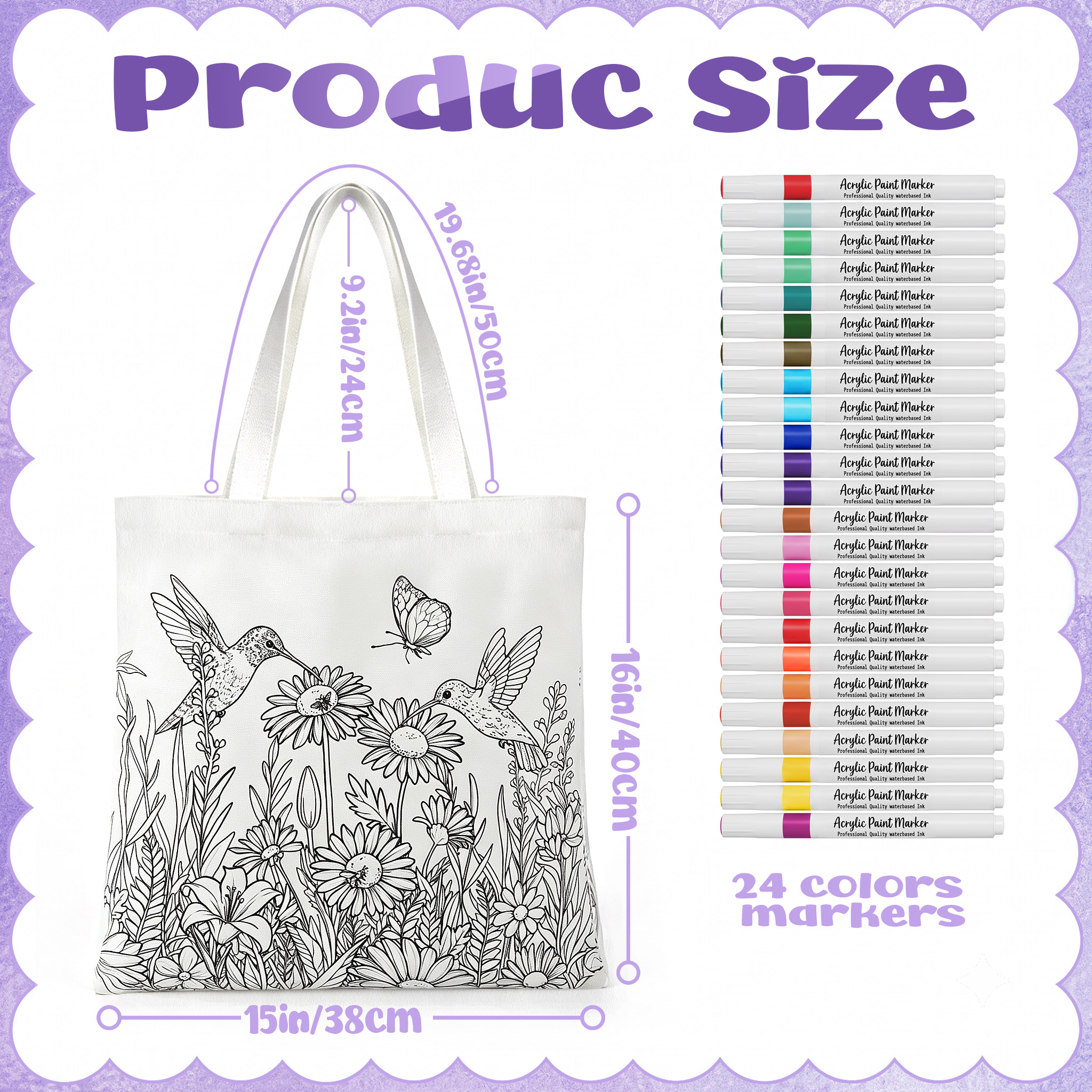Coloring Canvas Tote Bag for Adults  DIY Painting Kit with 24 Markers