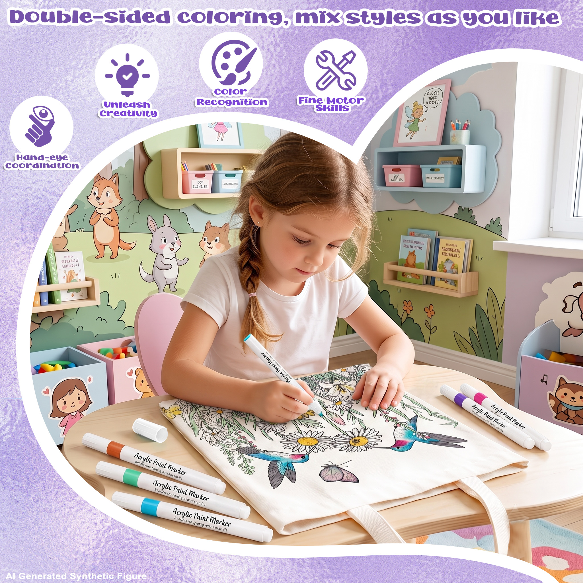 Coloring Canvas Tote Bag for Adults  DIY Painting Kit with 24 Markers