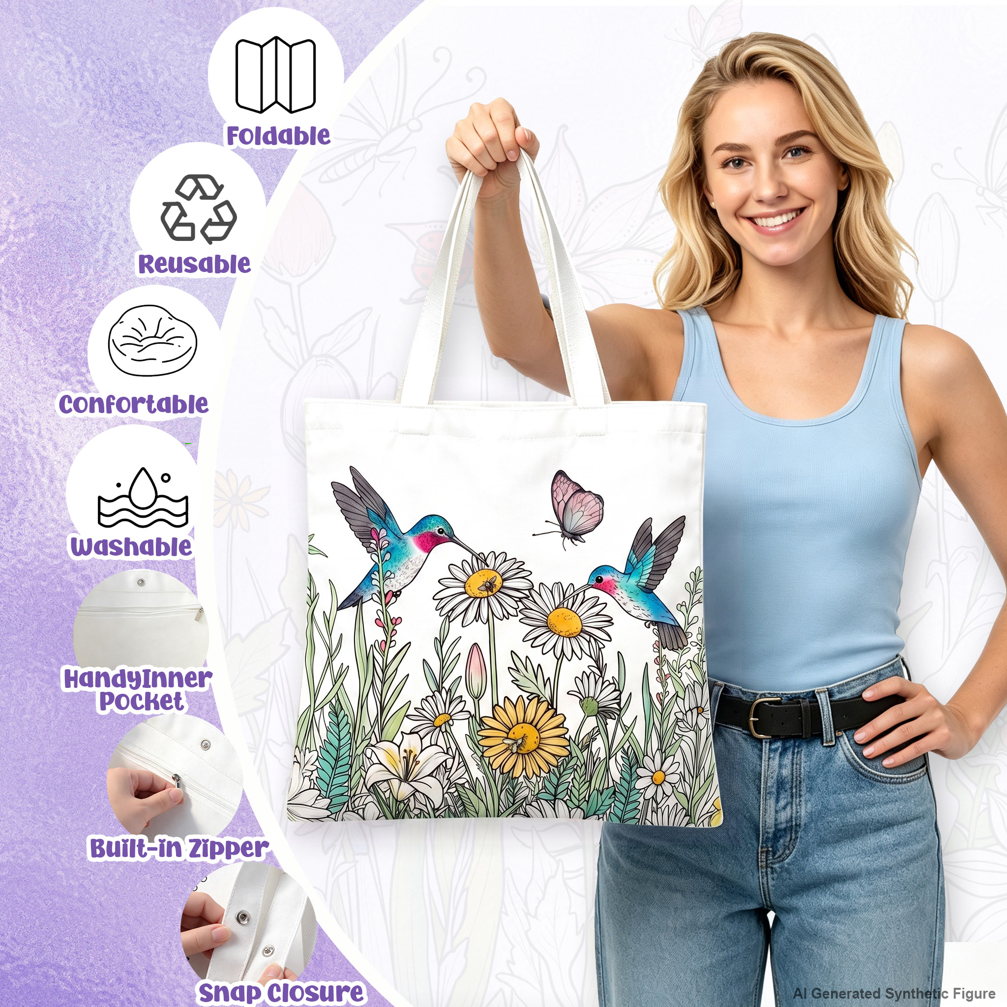 Coloring Canvas Tote Bag for Adults  DIY Painting Kit with 24 Markers