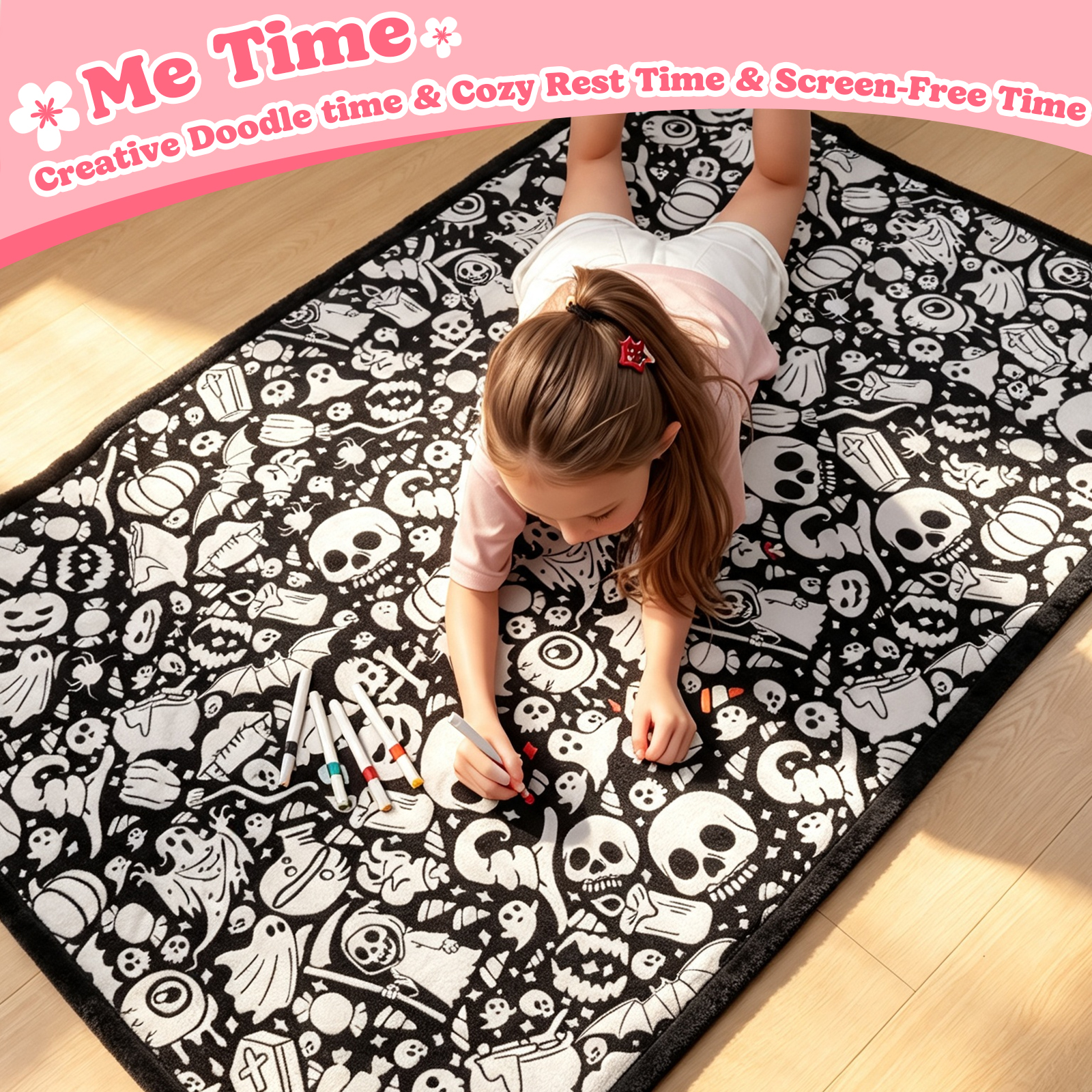 Halloween Coloring Blanket with 20 Washable Markers, 40x60 Inch