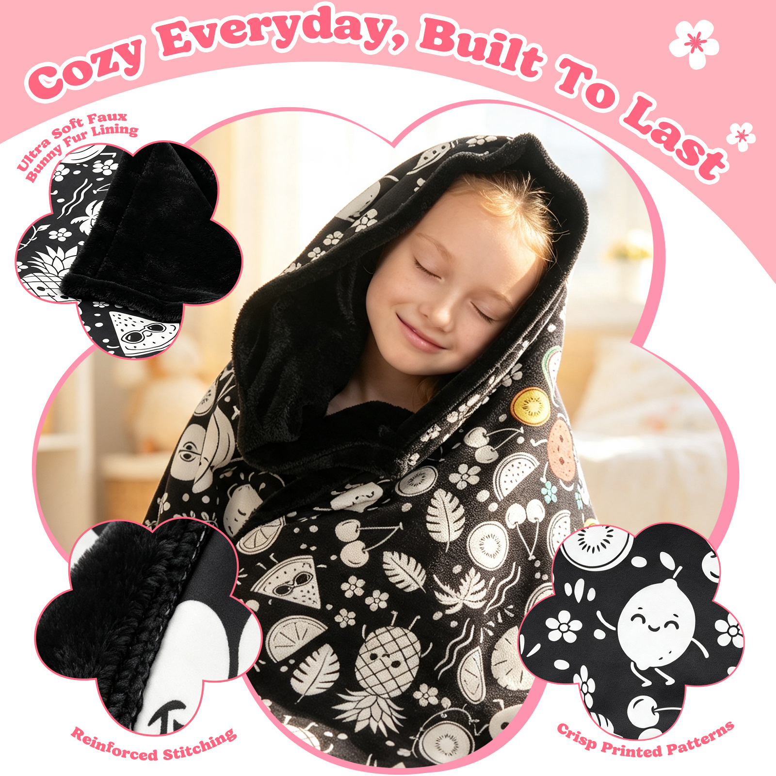 Cozy Doodle Coloring Blanket with 20 Washable Markers (Fruits)