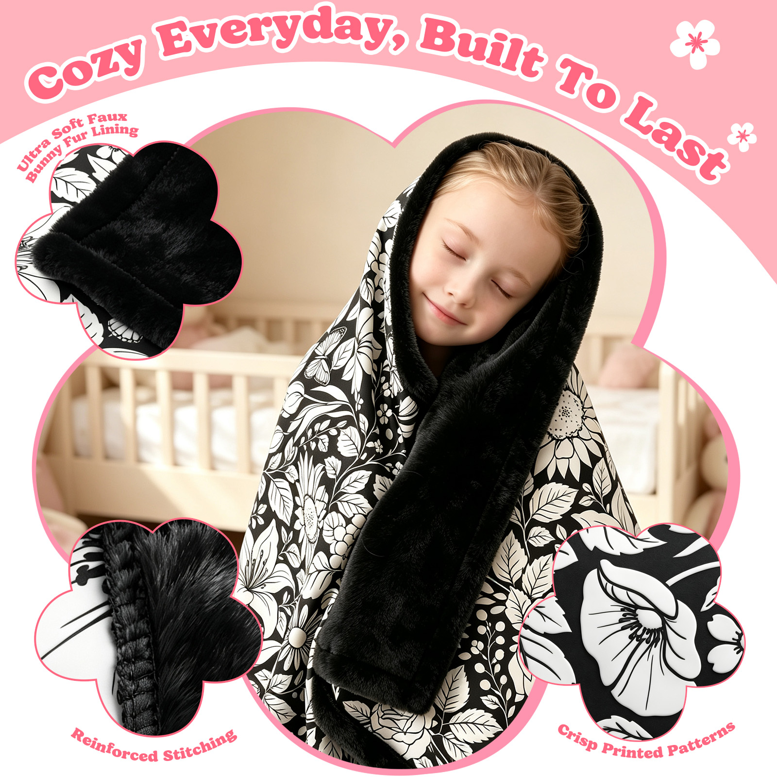 Cozy Doodle Coloring Blanket with 20 Washable Markers (Flowers)