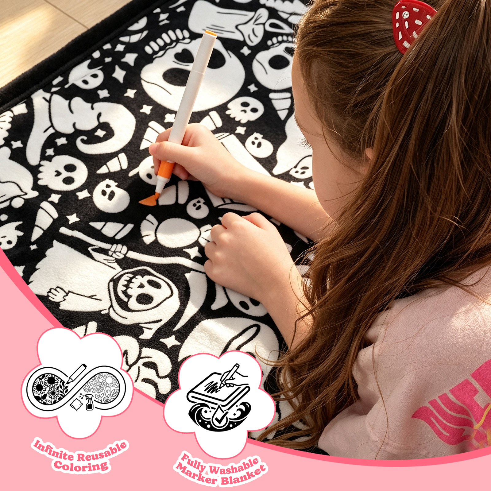 Halloween Coloring Blanket with 20 Washable Markers, 40x60 Inch
