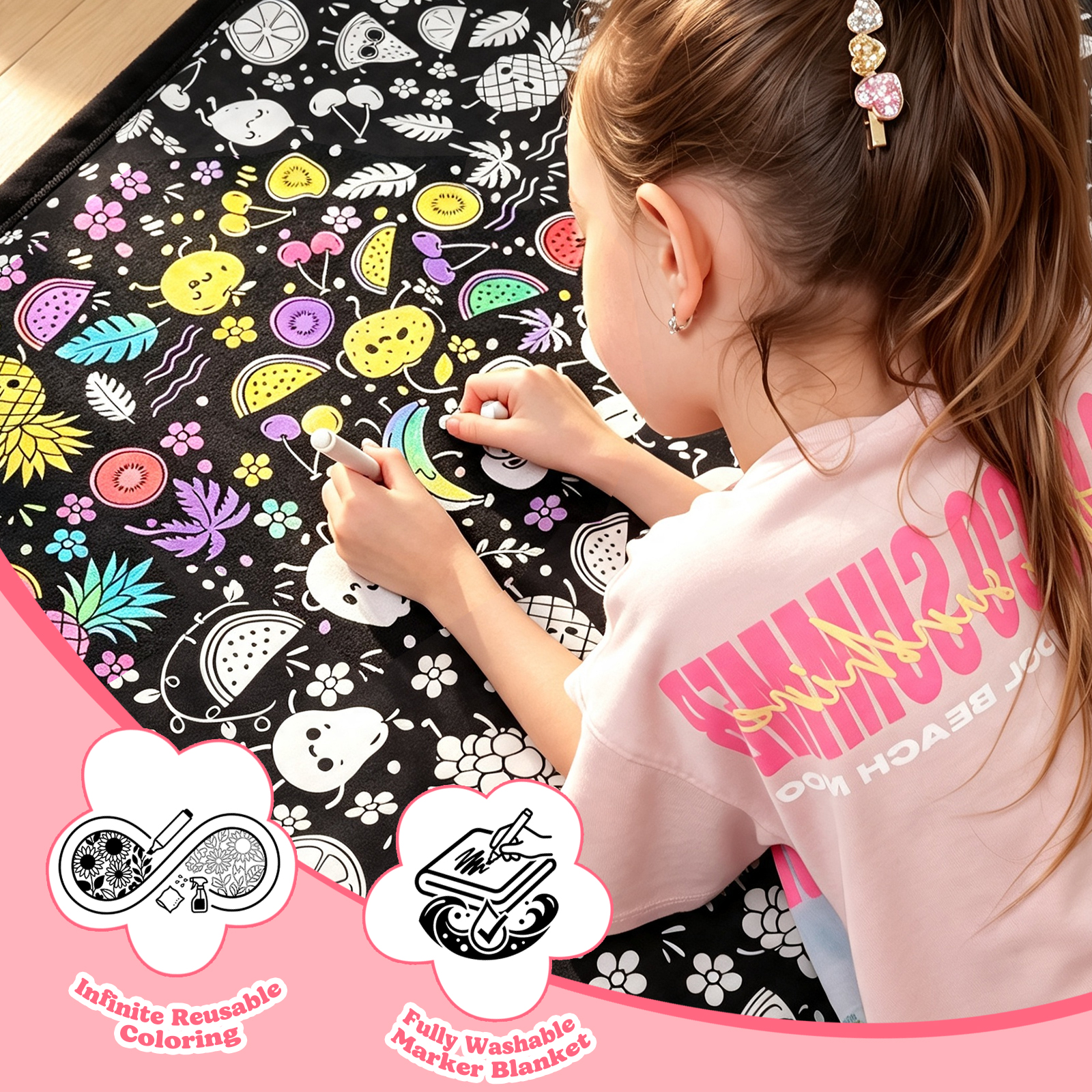 Cozy Doodle Coloring Blanket with 20 Washable Markers (Fruits)
