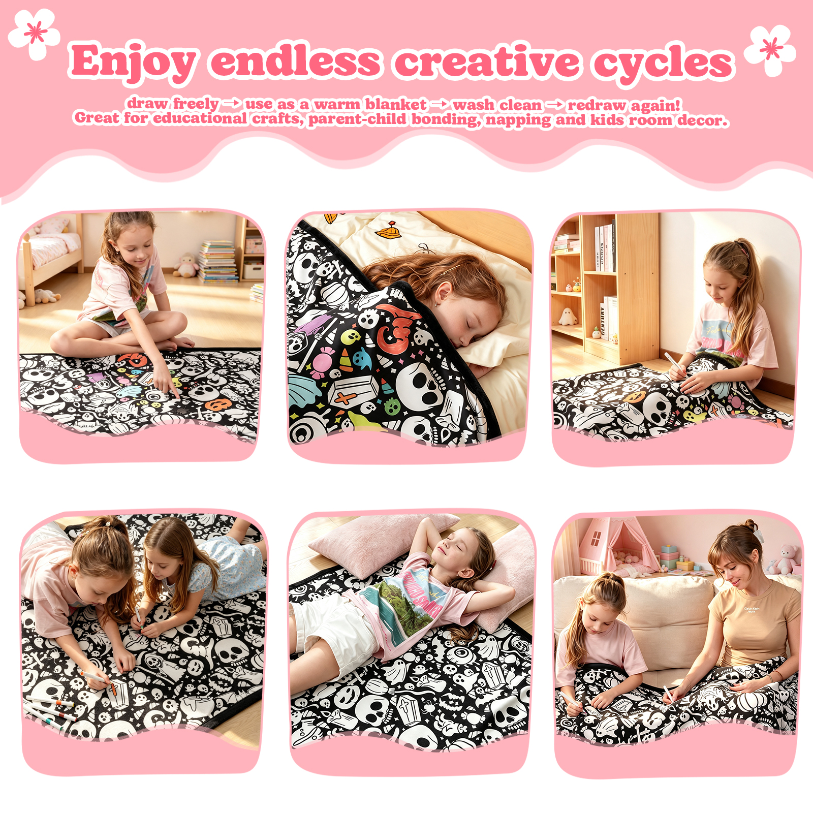 Halloween Coloring Blanket with 20 Washable Markers, 40x60 Inch