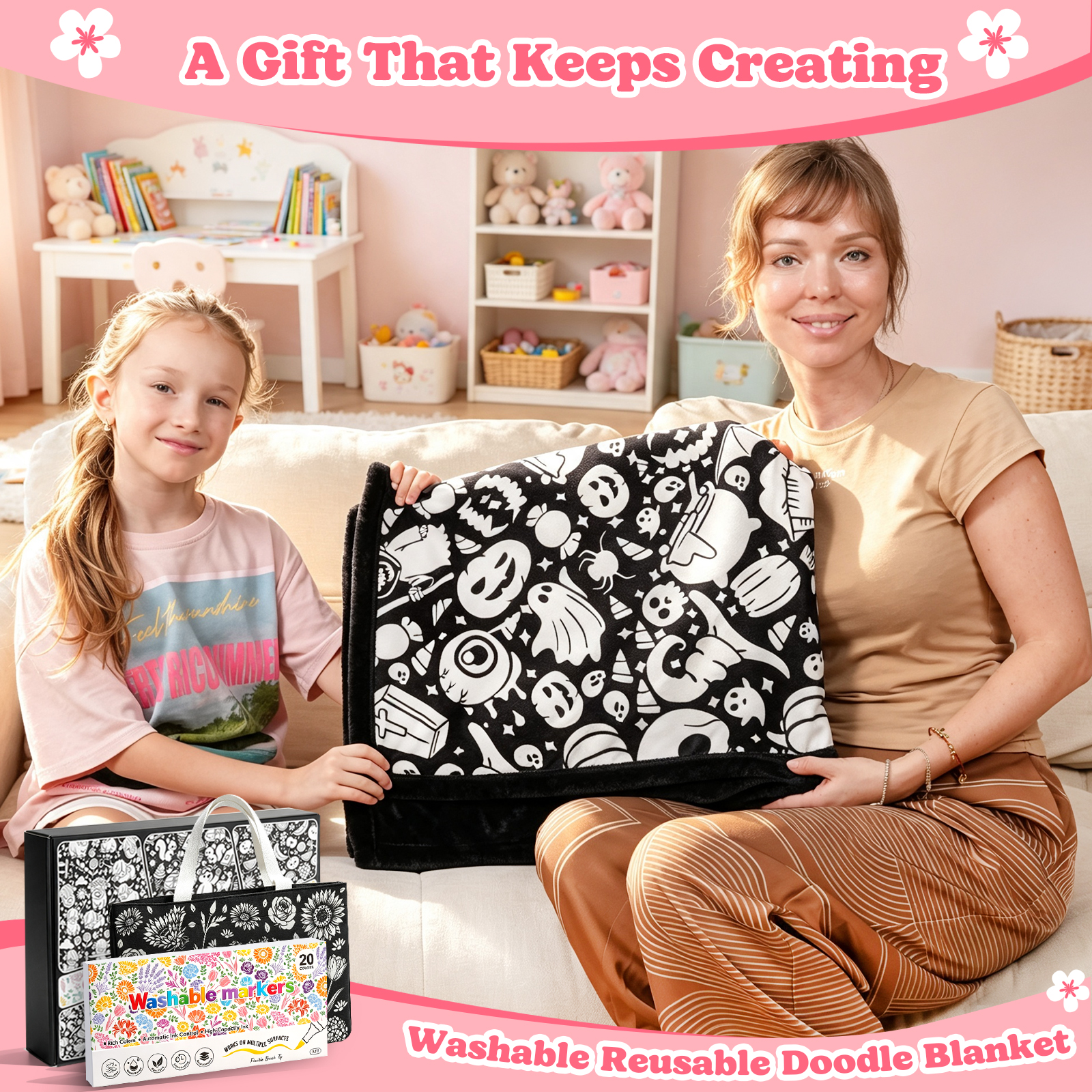 Halloween Coloring Blanket with 20 Washable Markers, 40x60 Inch