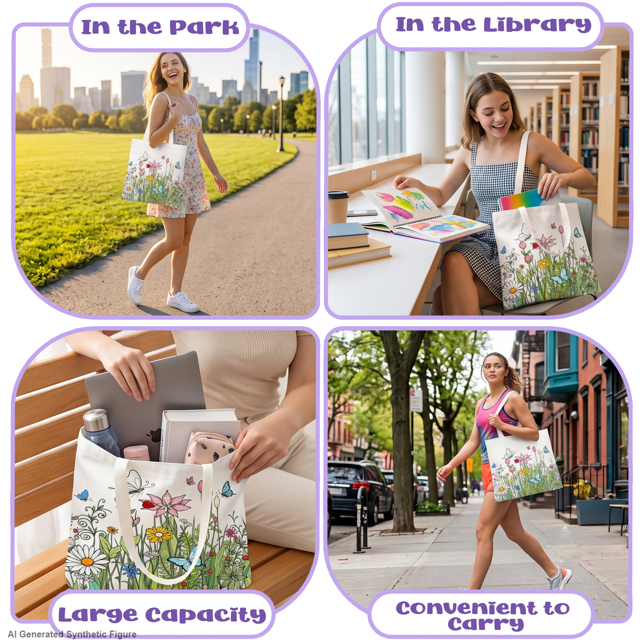 Coloring Canvas Tote Bag for Adults  DIY Painting Kit with 24 Markers (Butterfly Ladybug)
