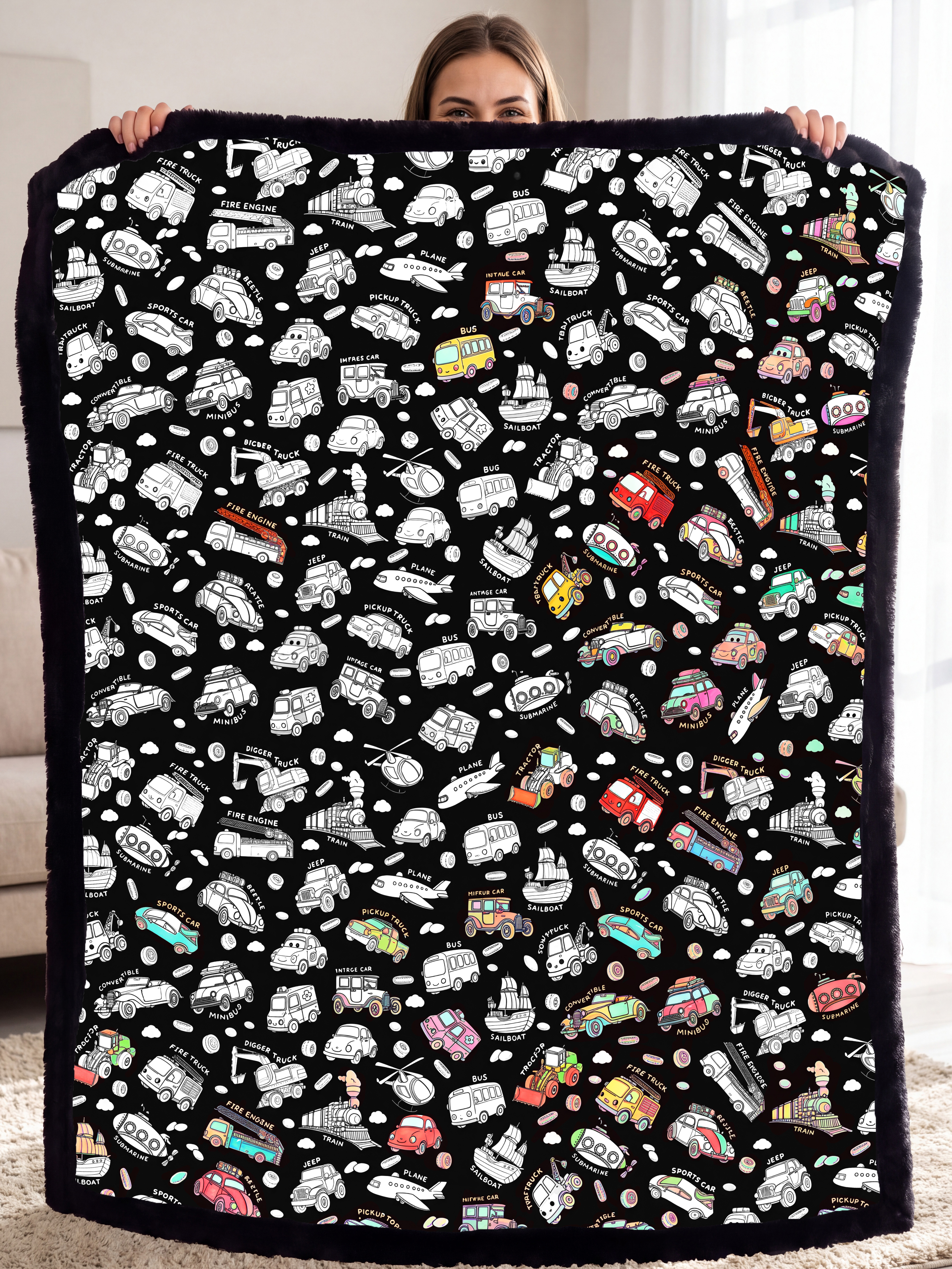Coloring Blanket for Adults & Kids - 24 Colors Markers (Traffic)