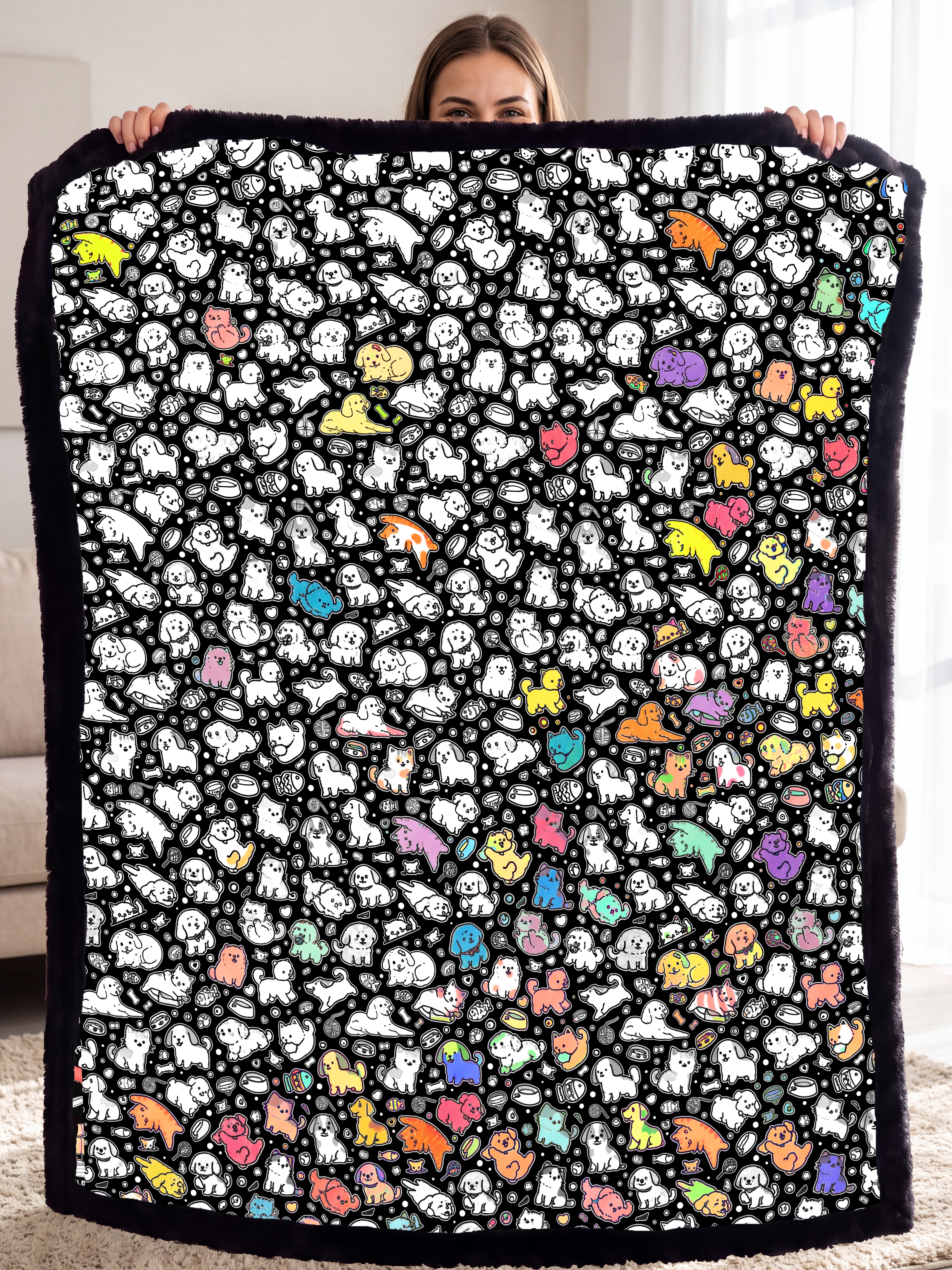 Coloring Blanket for Adults & Kids - 24 Colors Markers (Cats & Dogs)