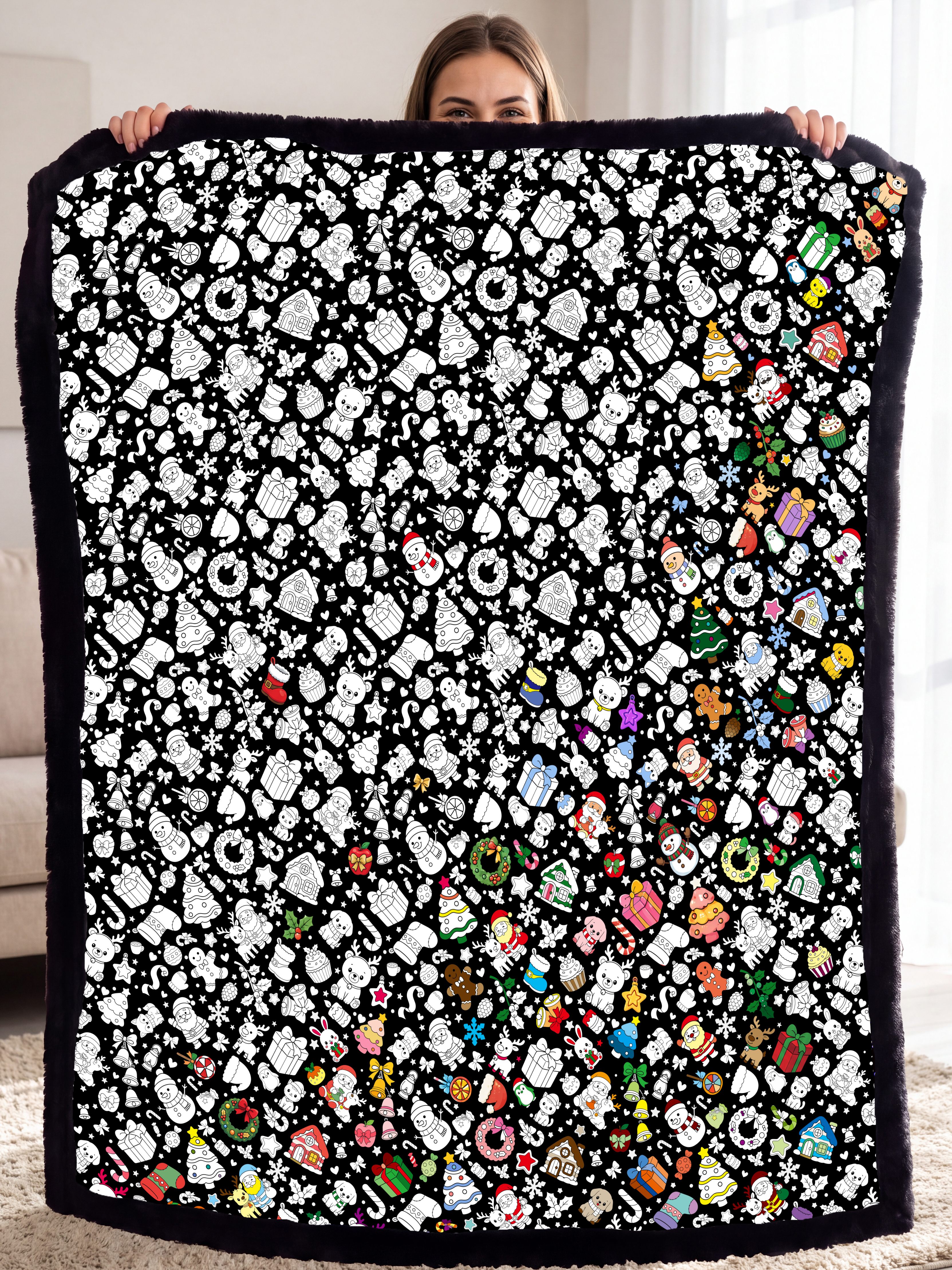 Christmas Coloring Blanket for Adults & Kids - 24 Colors Markers