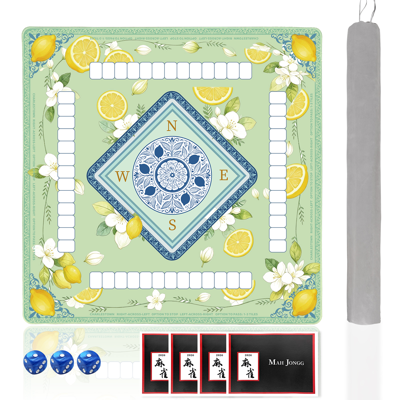 American Lemon Mahjong Mat  with Rules and Tile Layout-Royamoon