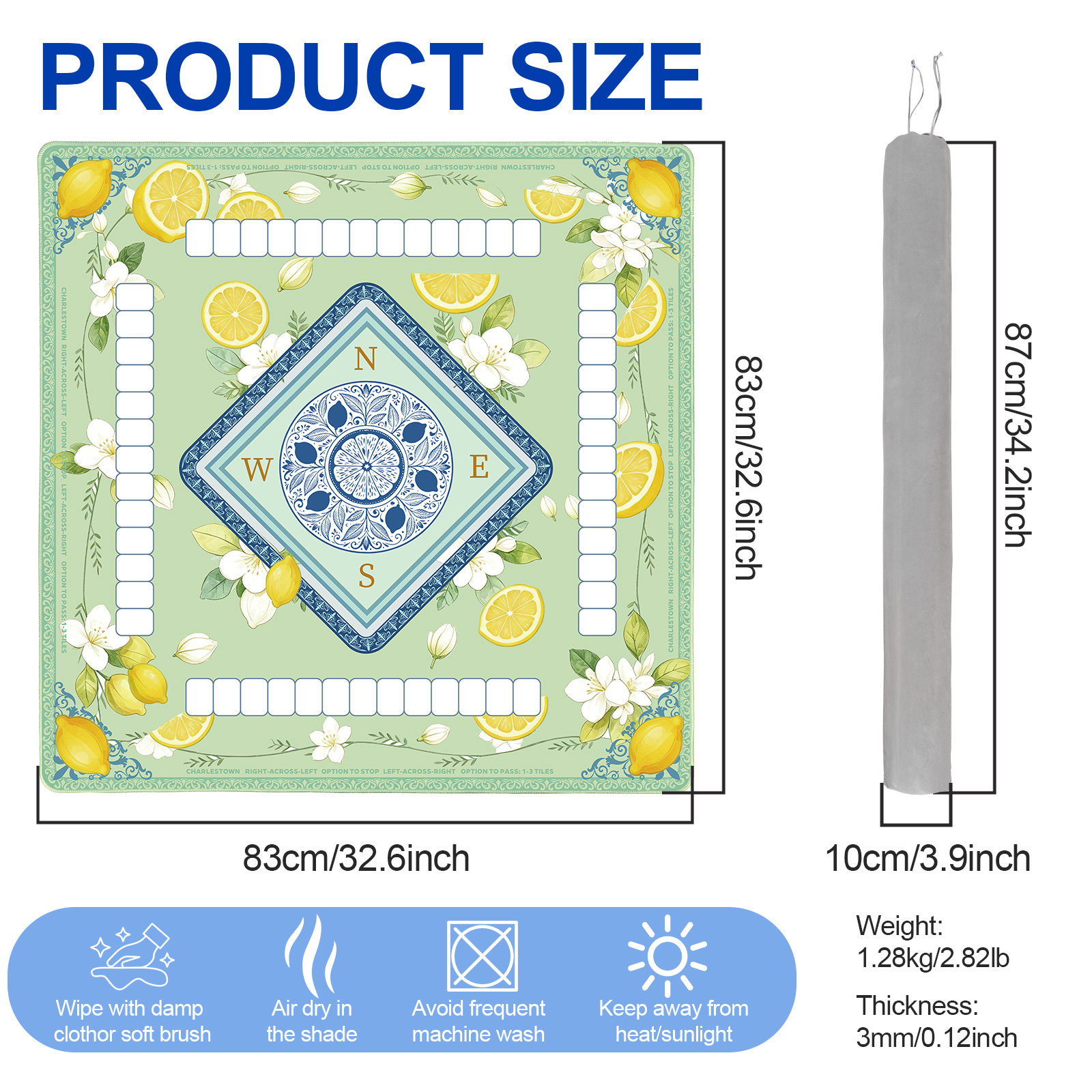 American Lemon Mahjong Mat  with Rules and Tile Layout-Royamoon