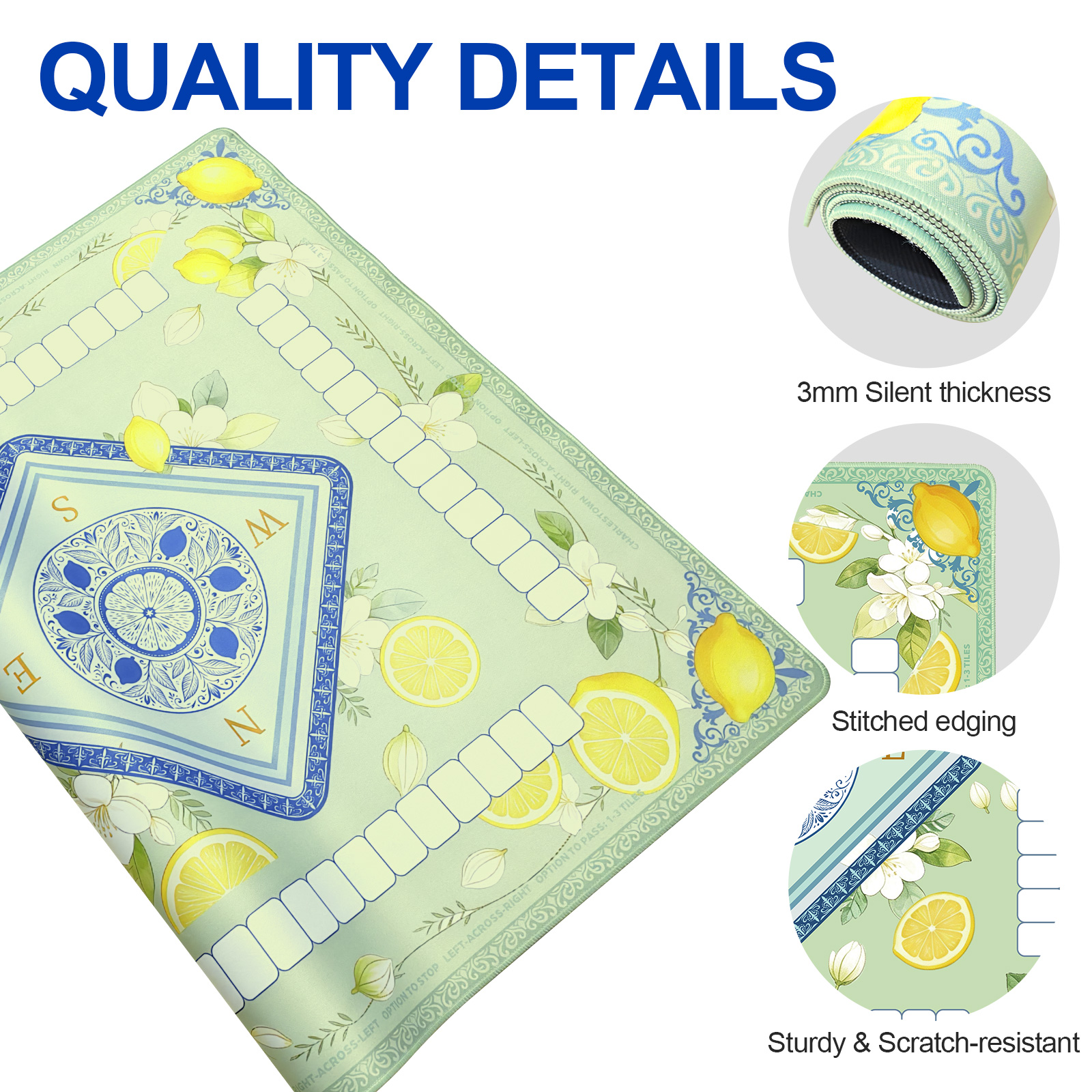 American Lemon Mahjong Mat  with Rules and Tile Layout-Royamoon
