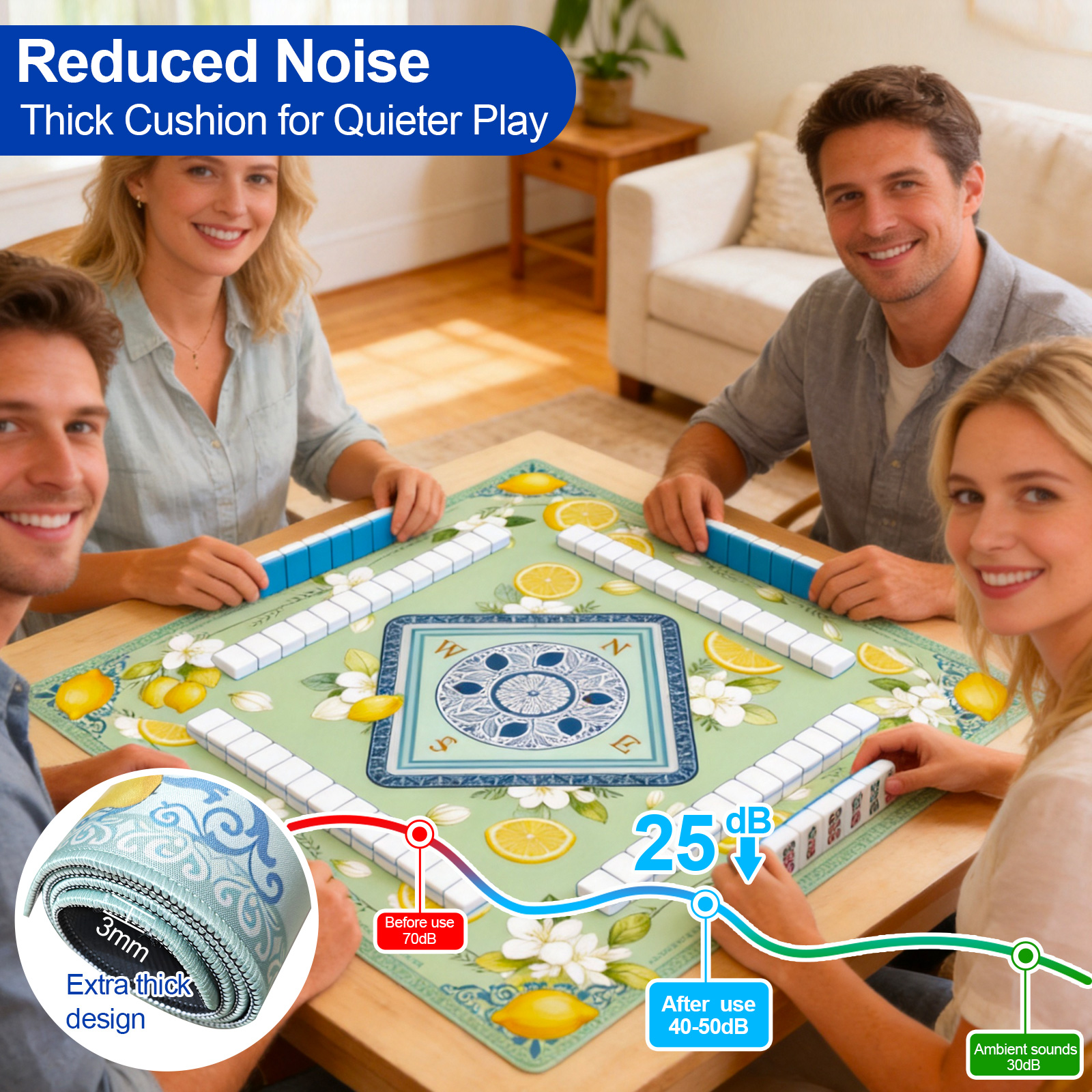 American Lemon Mahjong Mat  with Rules and Tile Layout-Royamoon