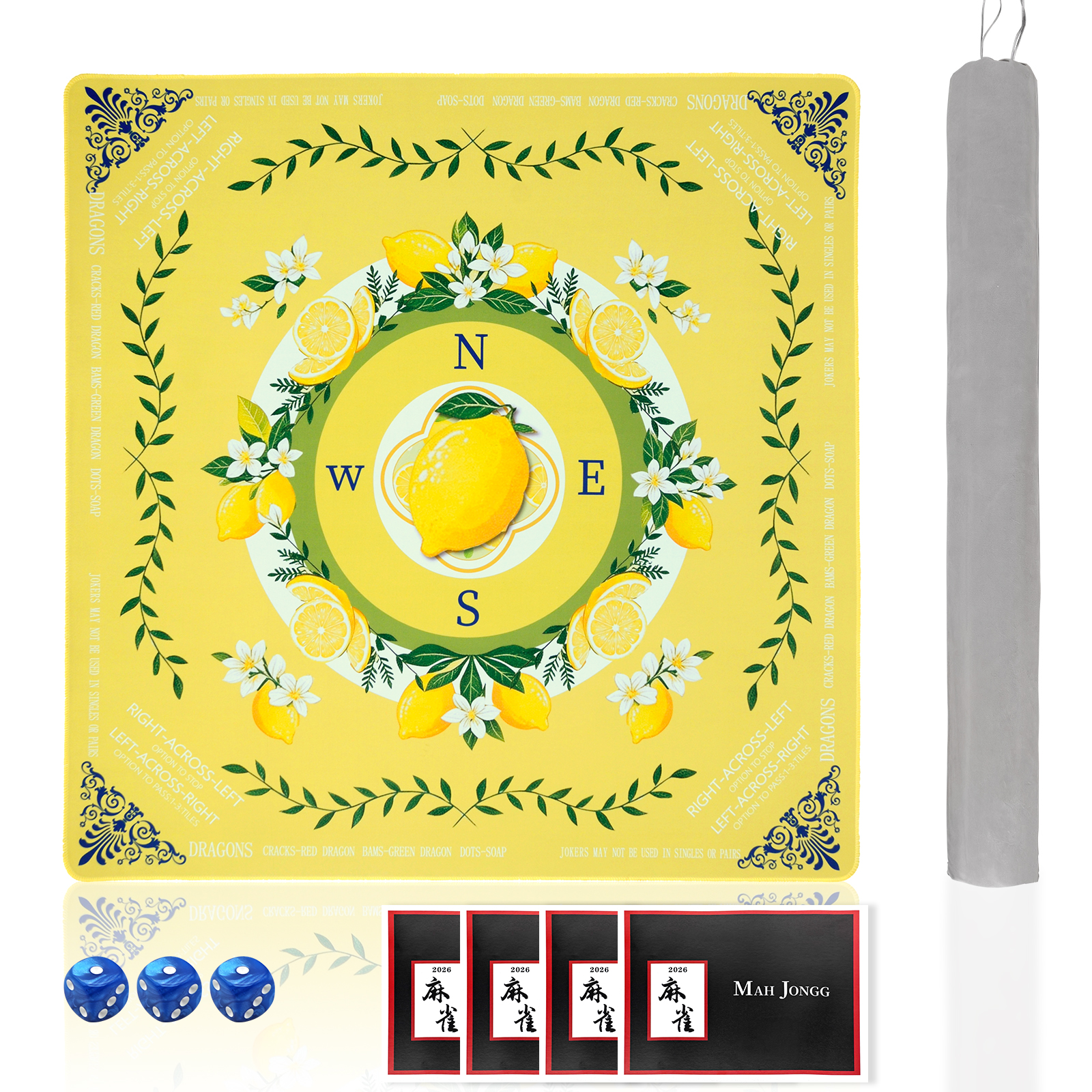 American Lemon Mahjong Mat  with Rules and Tile Layout-Royamoon