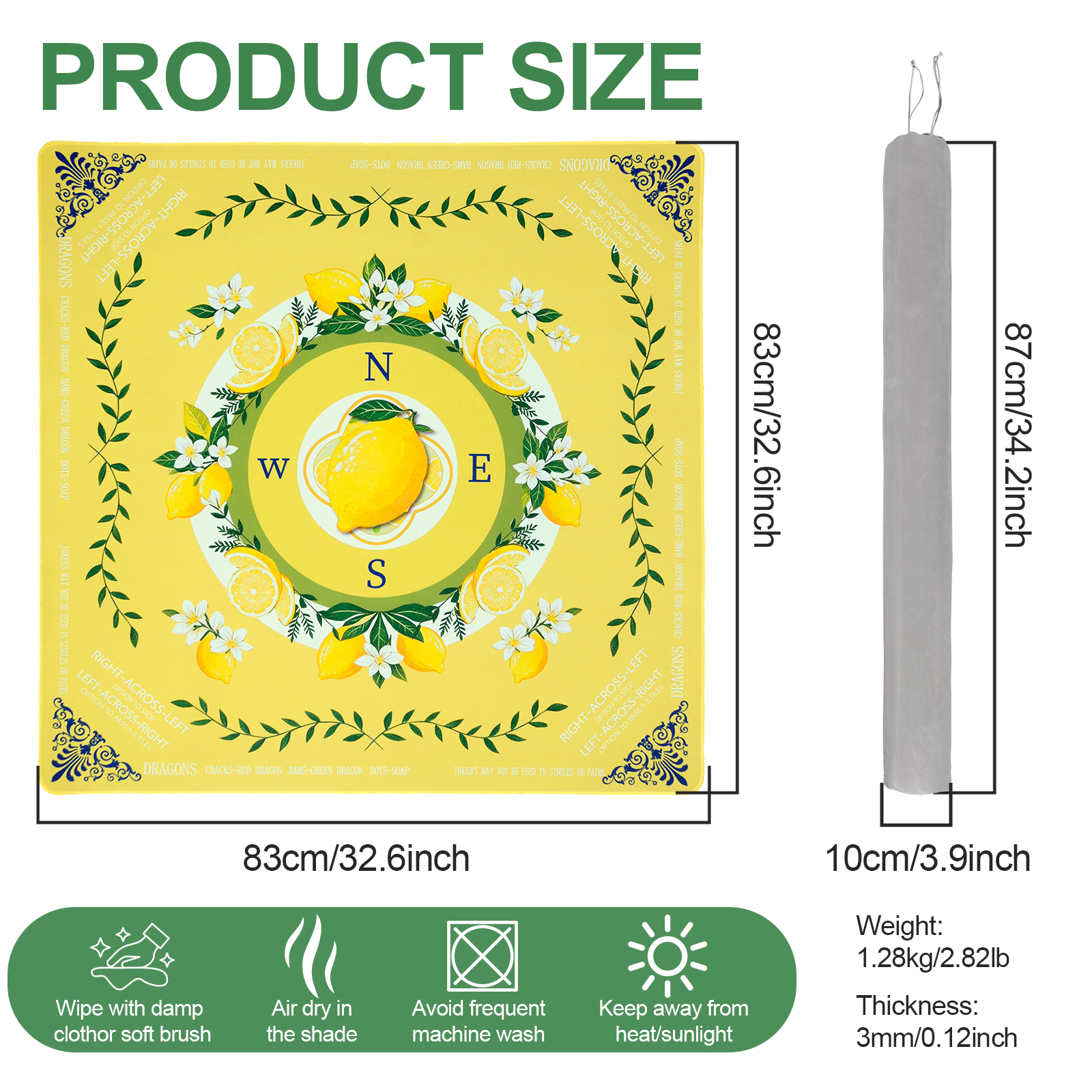 American Lemon Mahjong Mat  with Rules and Tile Layout-Royamoon