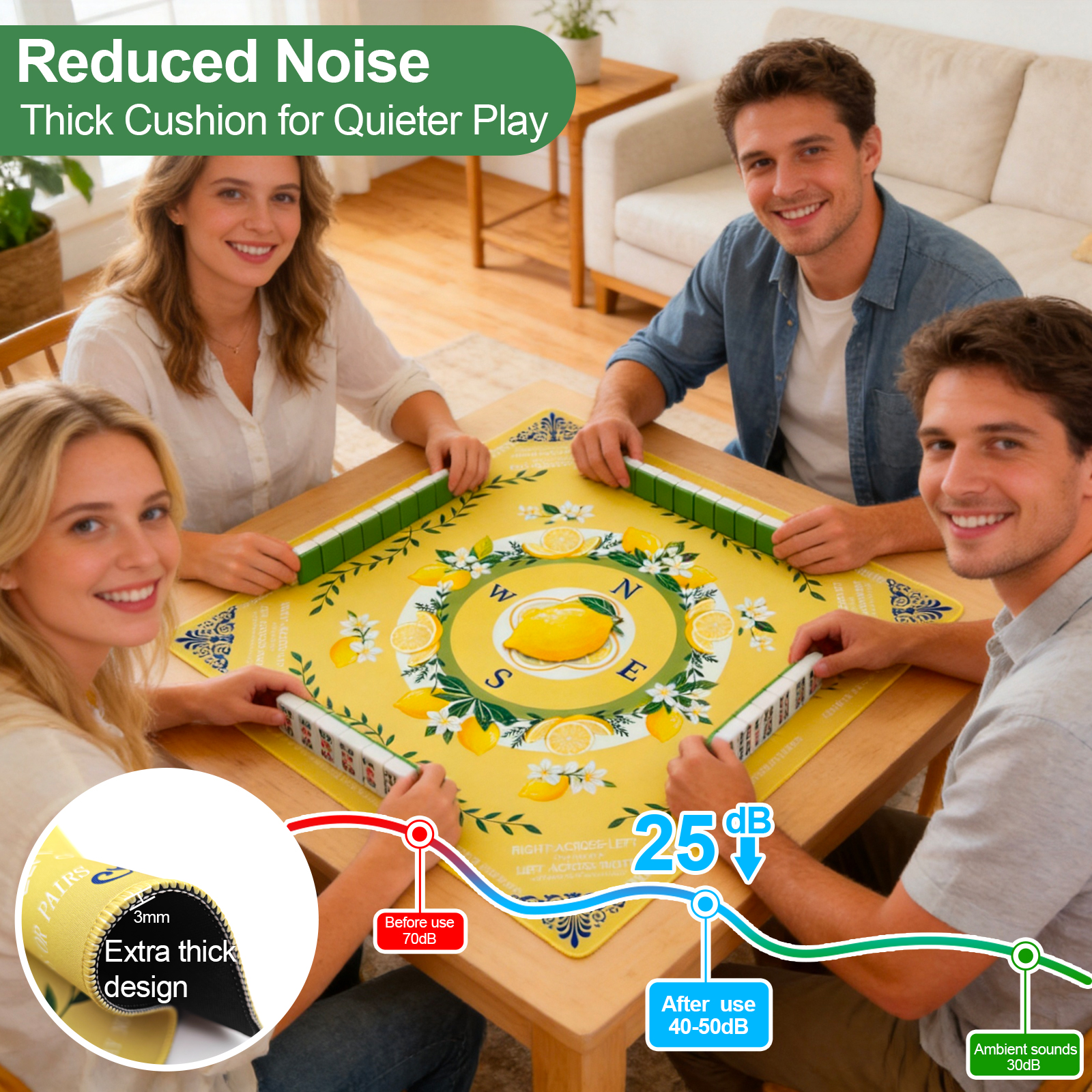 American Lemon Mahjong Mat  with Rules and Tile Layout-Royamoon