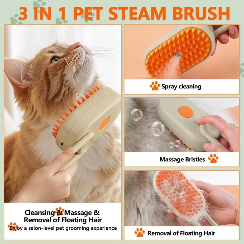 🔥3-in-1 Pet Steam Brush for Dogs & Cats – Self-Cleaning Spray Grooming Comb
