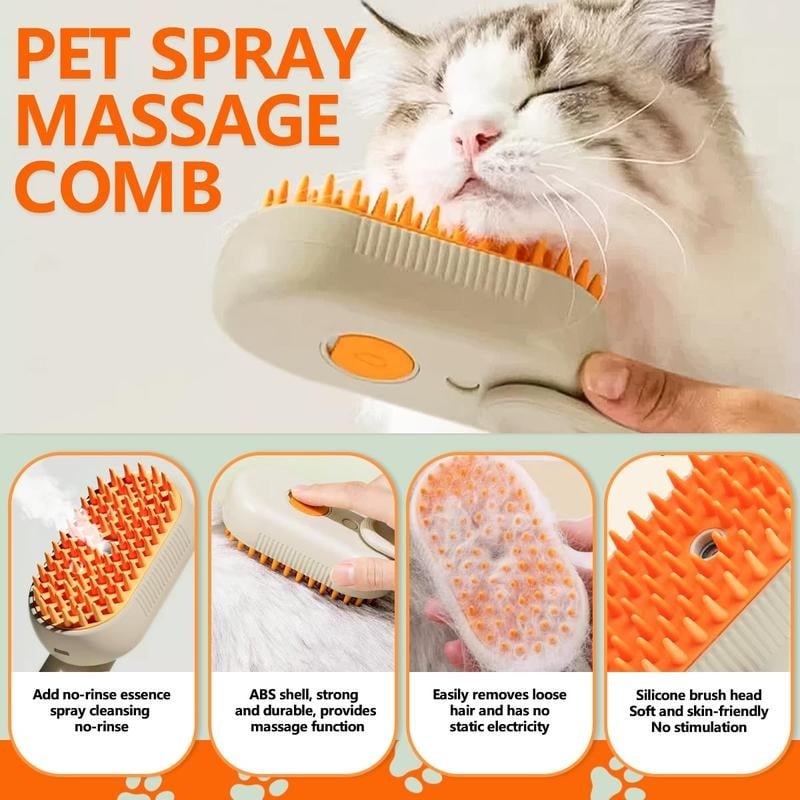 🔥3-in-1 Pet Steam Brush for Dogs & Cats – Self-Cleaning Spray Grooming Comb