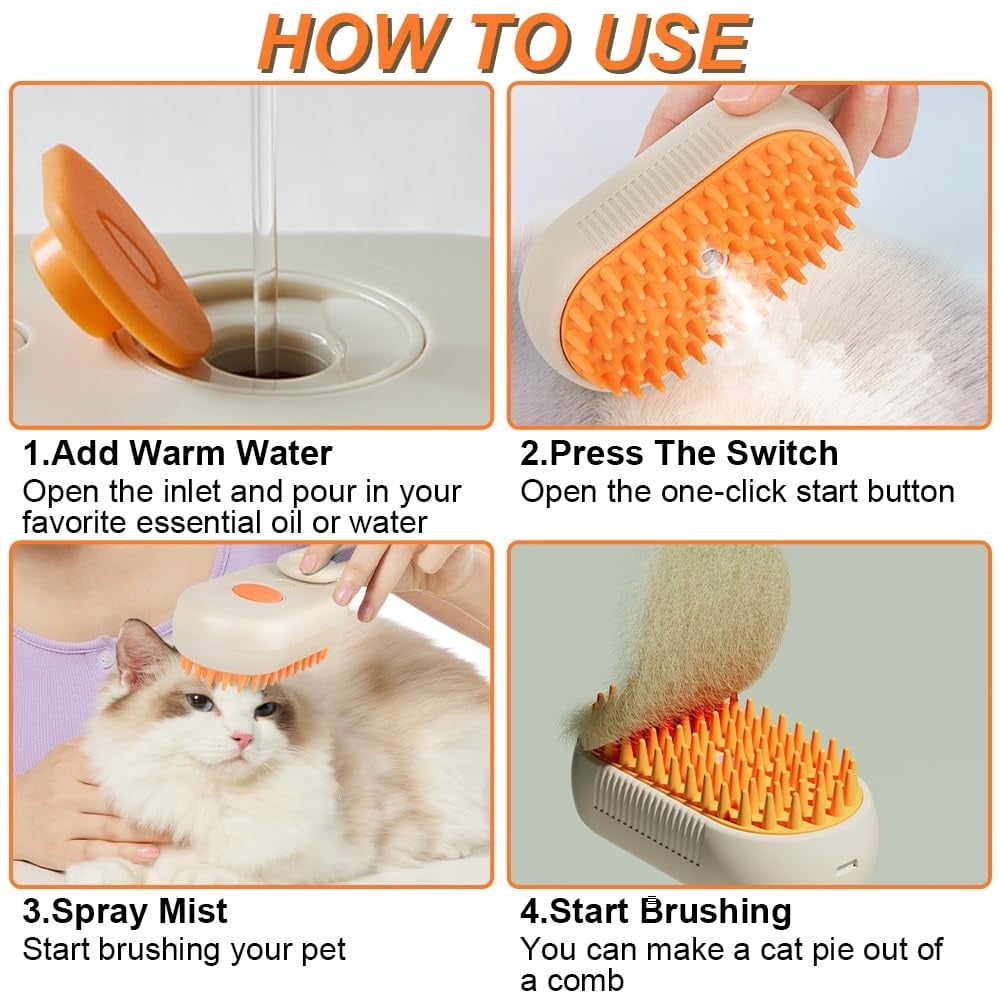 🔥3-in-1 Pet Steam Brush for Dogs & Cats – Self-Cleaning Spray Grooming Comb