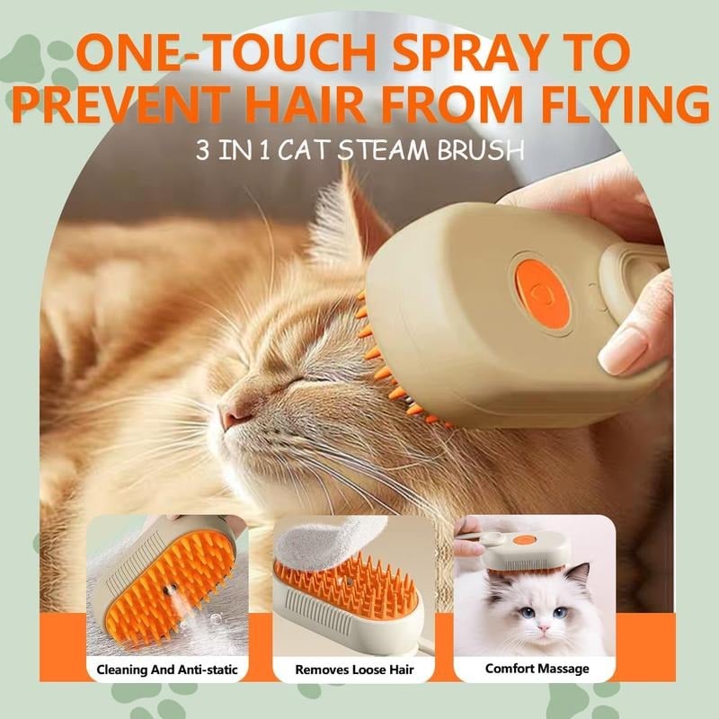 🔥3-in-1 Pet Steam Brush for Dogs & Cats – Self-Cleaning Spray Grooming Comb