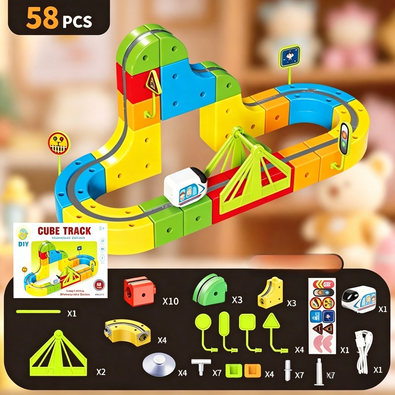 Electric Train Set 3D Magic Flexible Race Track for Kids 3-8 Years Old, Anti-Gravity STEM Toy
