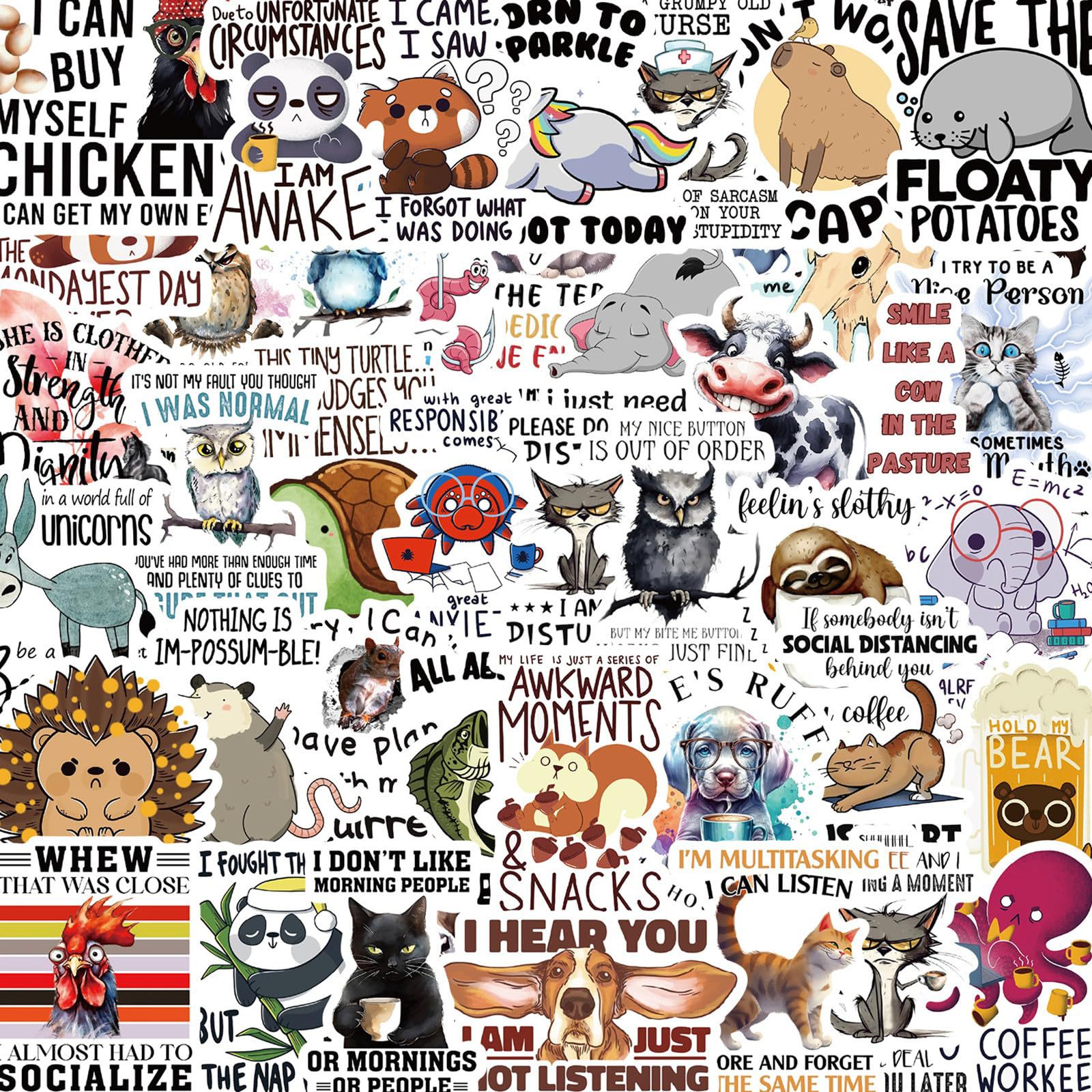 200 Creative & Funny Animal Holographic Laser Stickers with Quotes – DIY Journal & Scrapbook Decoration