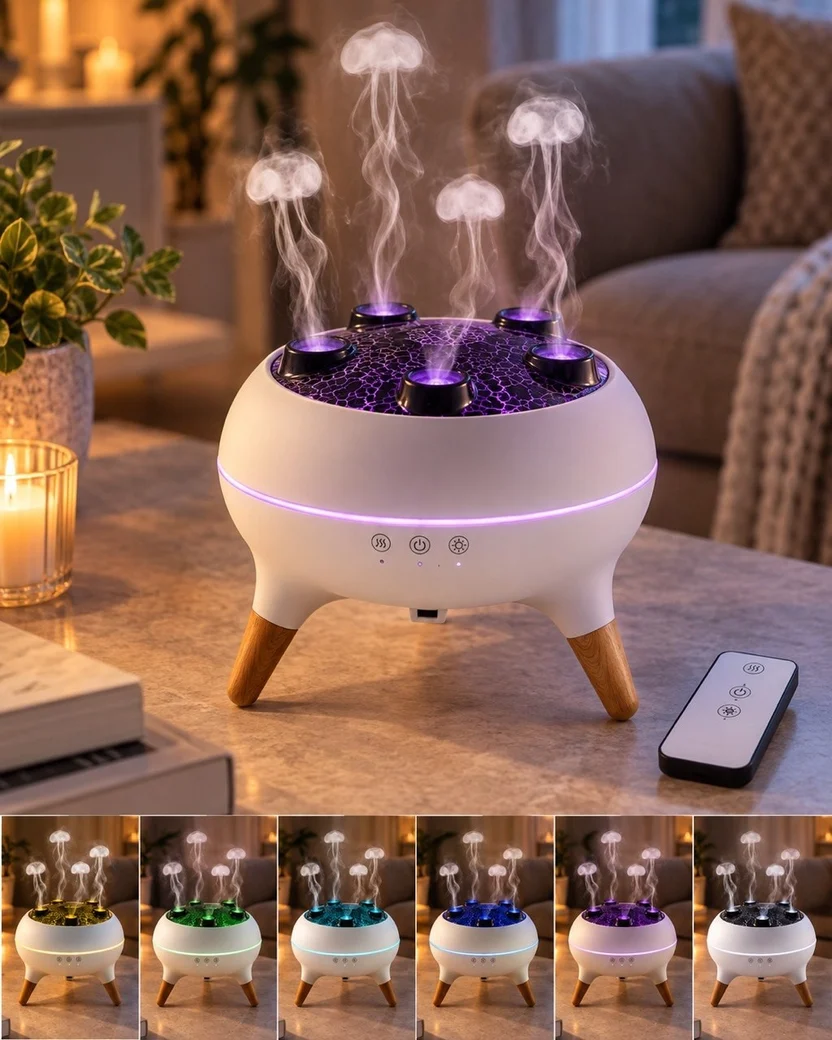 Jellyfish Aroma Diffuser with Music Sync – 7-Colour LED Mist Humidifier
