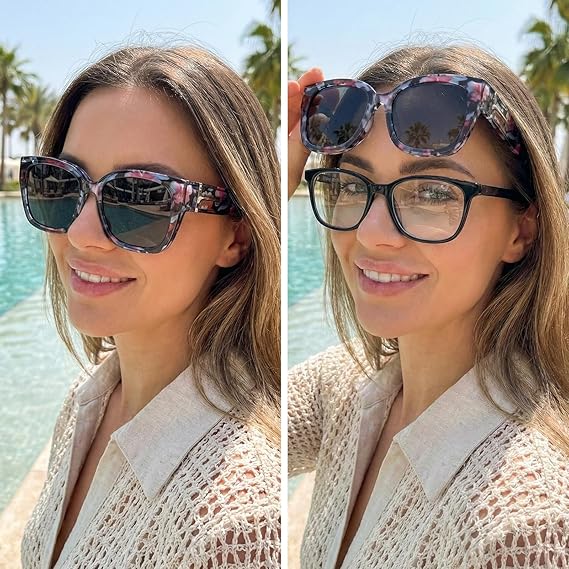 🕶️ Polarized Fit Over Sunglasses for Women – UV400 Protection Floral Frame Wear Over Prescription Glasses-This also makes an excellent gift🎁