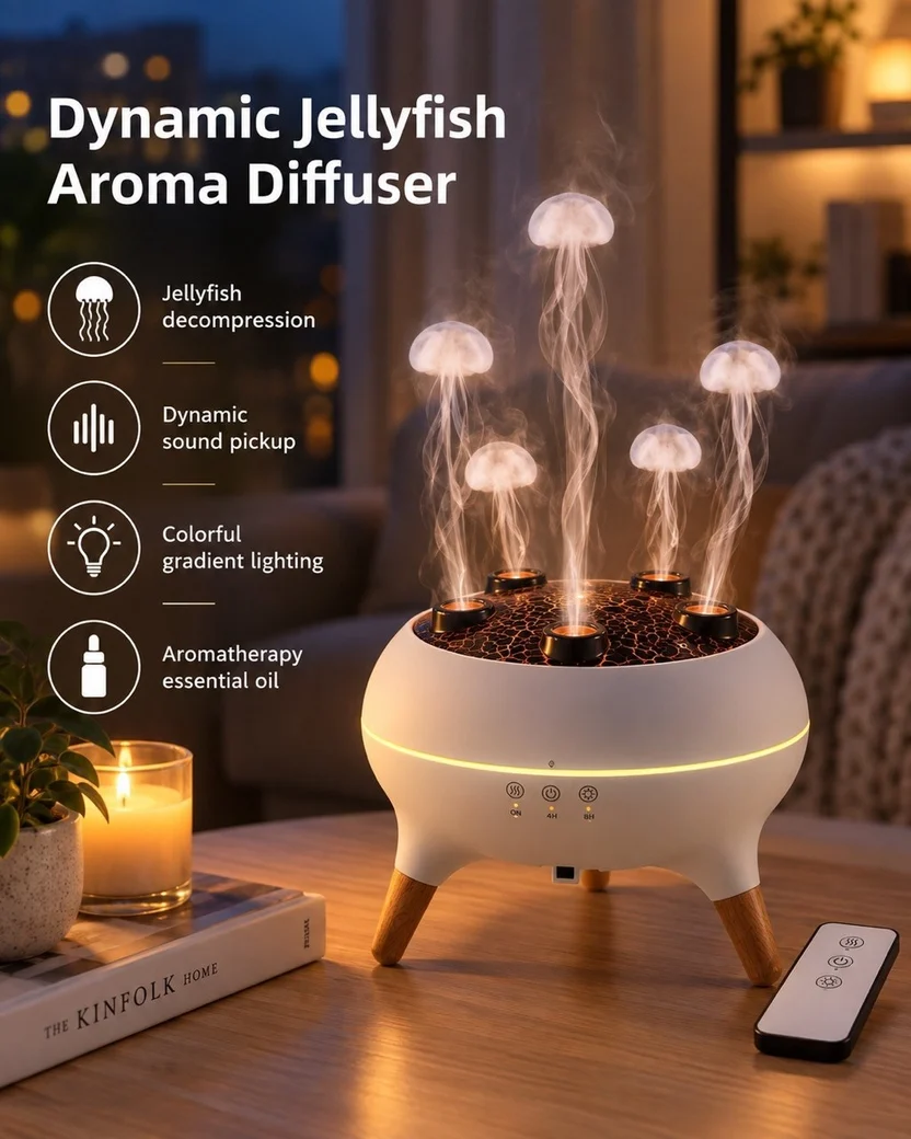 Jellyfish Aroma Diffuser with Music Sync – 7-Colour LED Mist Humidifier