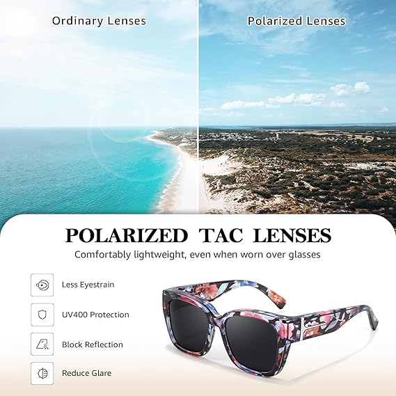 🕶️ Polarized Fit Over Sunglasses for Women – UV400 Protection Floral Frame Wear Over Prescription Glasses-This also makes an excellent gift🎁