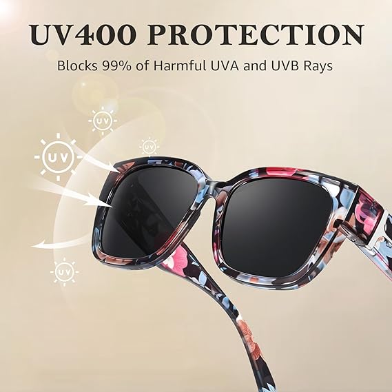 🕶️ Polarized Fit Over Sunglasses for Women – UV400 Protection Floral Frame Wear Over Prescription Glasses-This also makes an excellent gift🎁