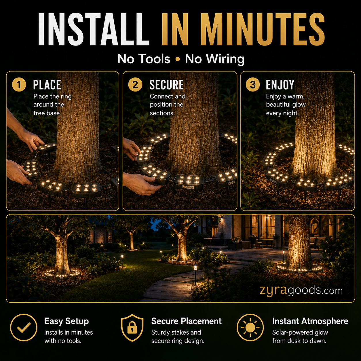 Modular Ring Tree Landscape Lights – 360° Outdoor Uplighting for Trees & Columns