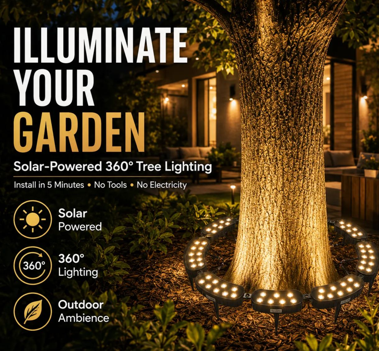 Modular Ring Tree Landscape Lights – 360° Outdoor Uplighting for Trees & Columns