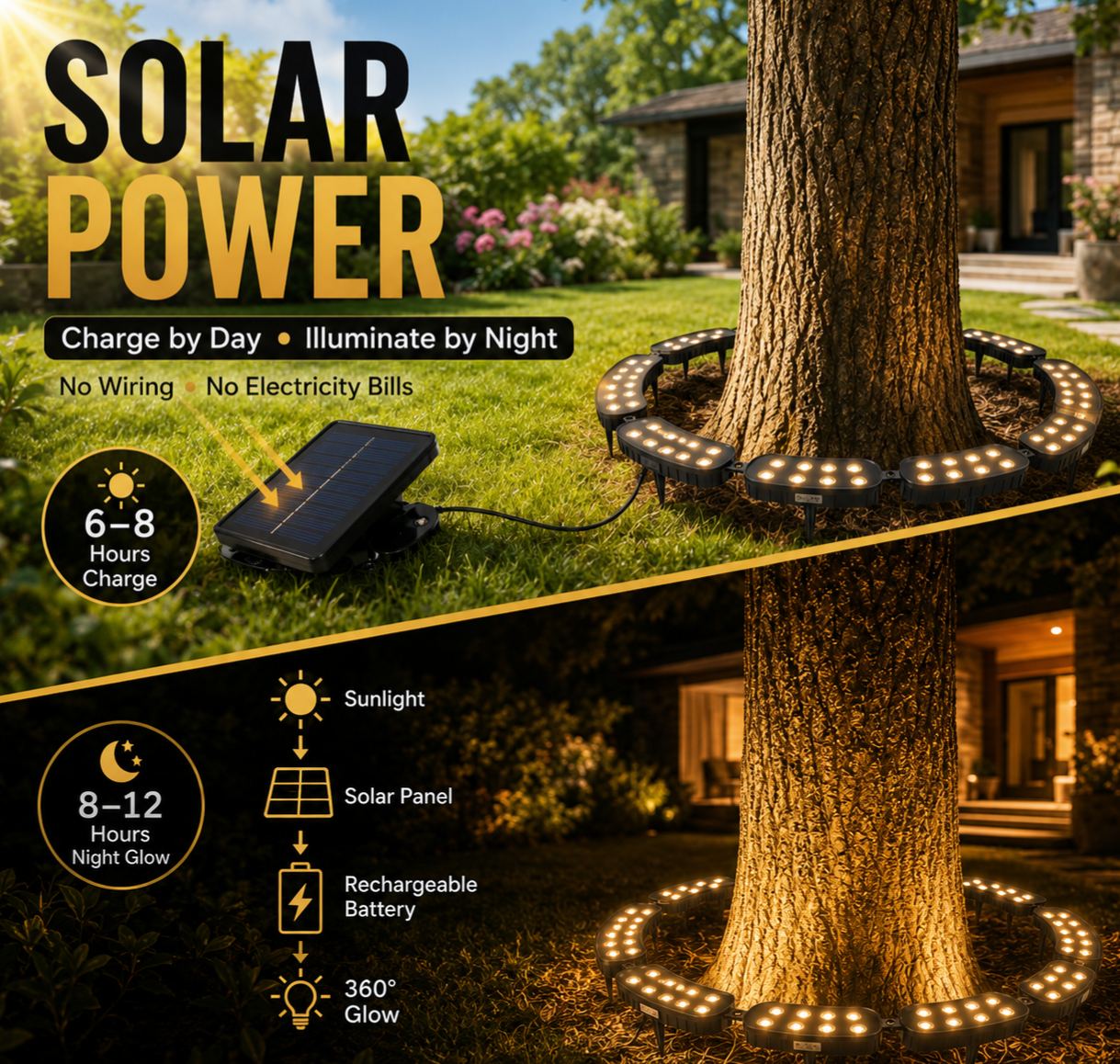 Modular Ring Tree Landscape Lights – 360° Outdoor Uplighting for Trees & Columns