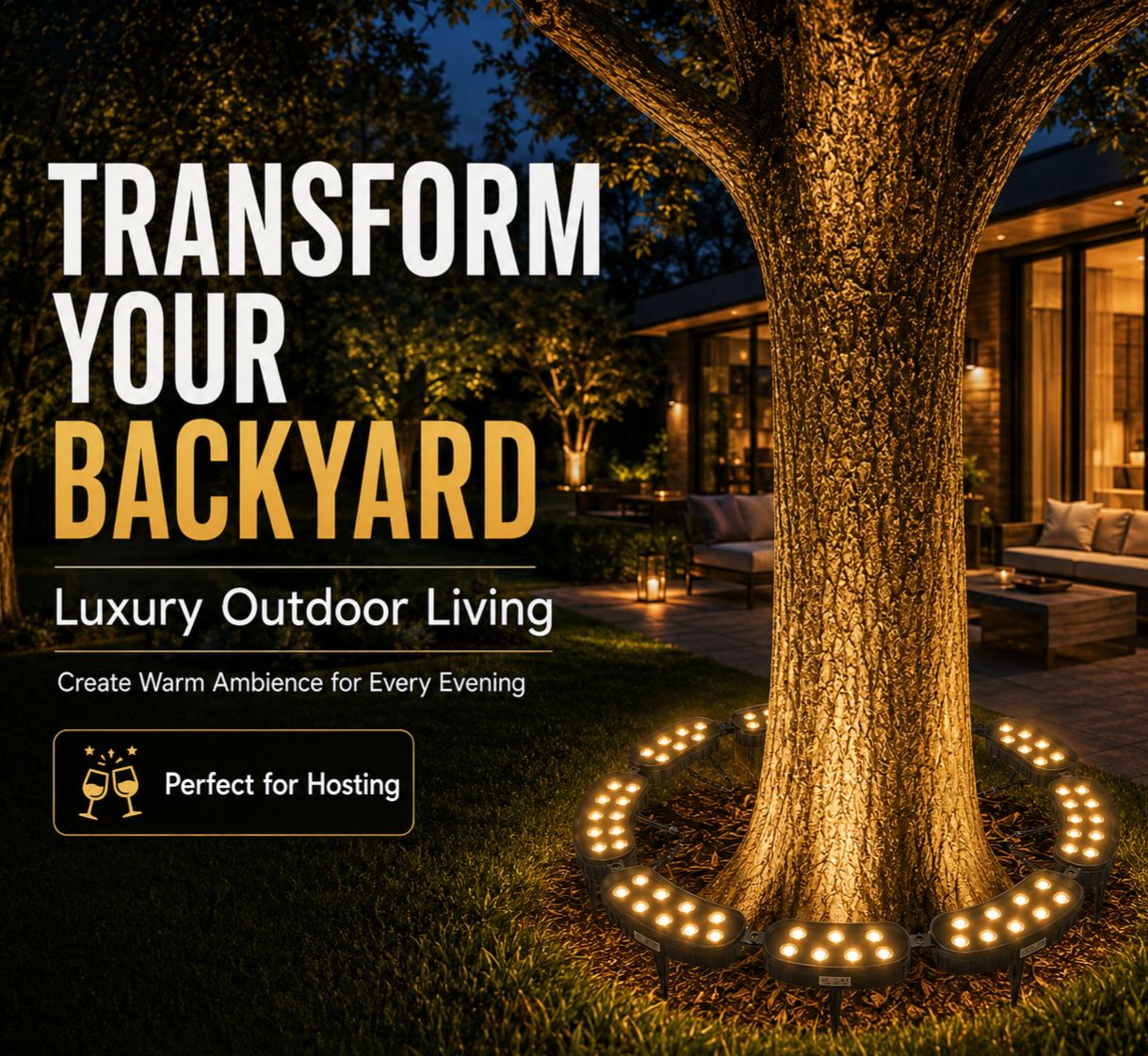 Modular Ring Tree Landscape Lights – 360° Outdoor Uplighting for Trees & Columns