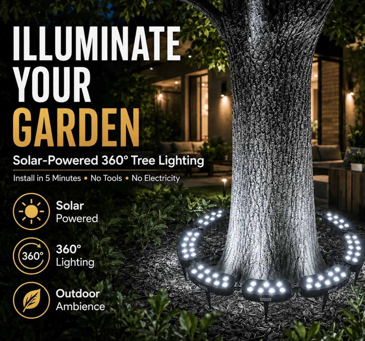 Modular Ring Tree Landscape Lights – 360° Outdoor Uplighting for Trees & Columns