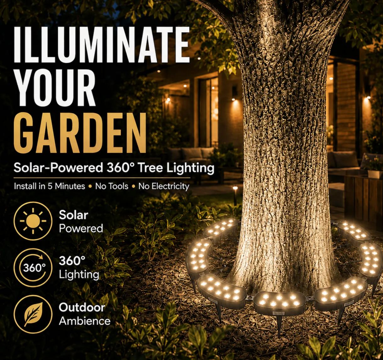 Modular Ring Tree Landscape Lights – 360° Outdoor Uplighting for Trees & Columns