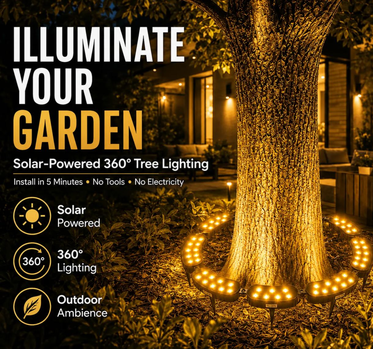 Modular Ring Tree Landscape Lights – 360° Outdoor Uplighting for Trees & Columns