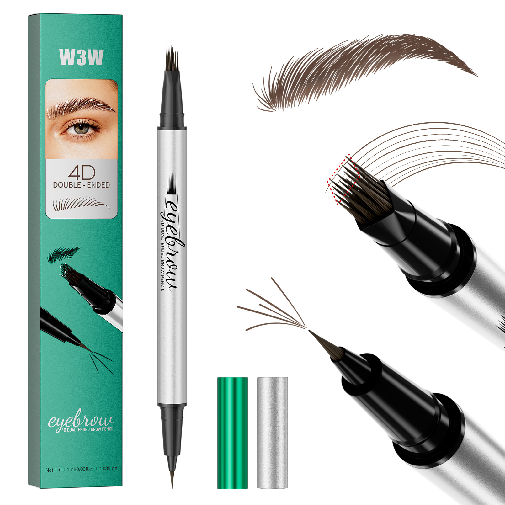 4D Dual-Ended Liquid Brow & Eyeliner Pen – 2-in-1 Microblading Brow Pencil, Waterproof, Sweatproof & Smudge-Proof