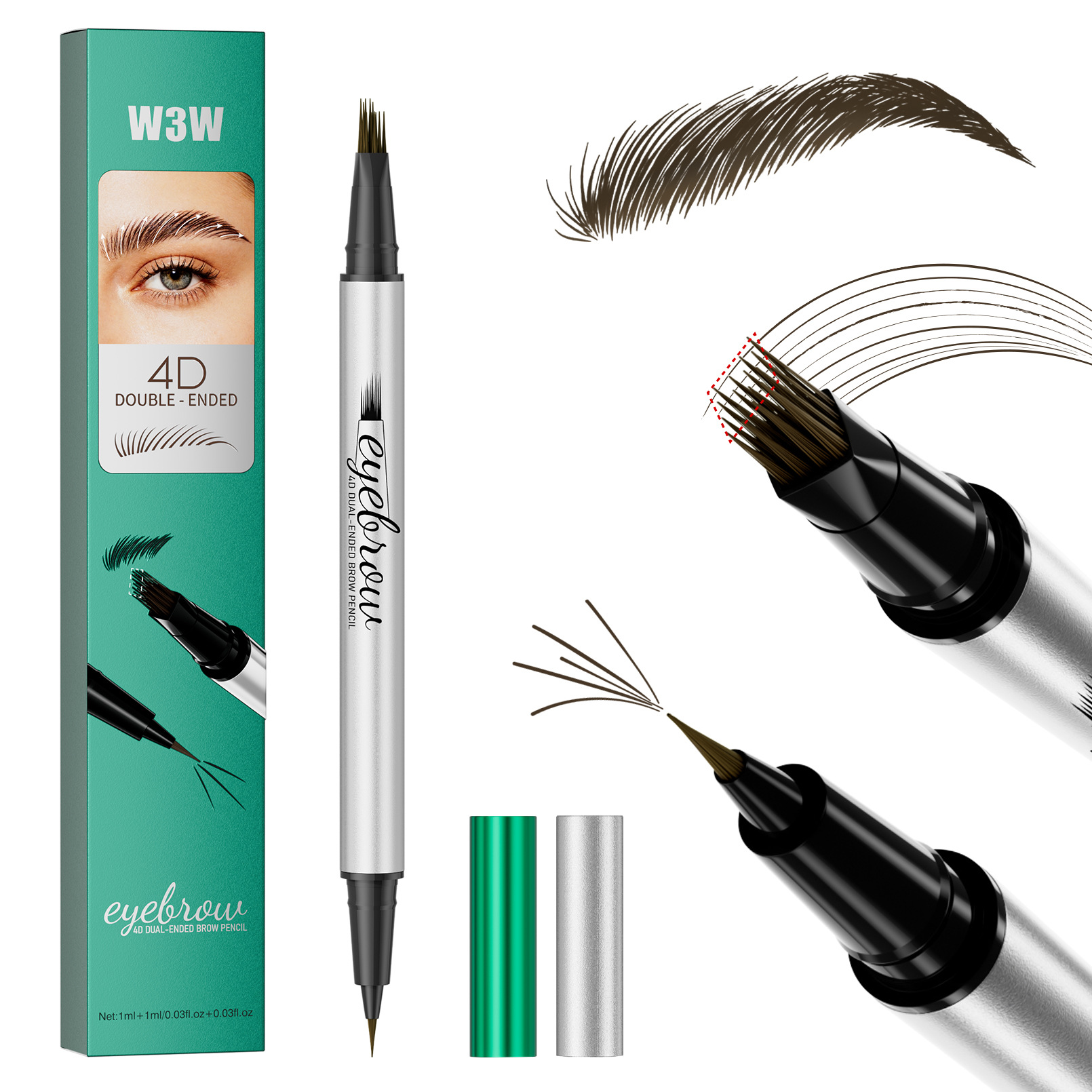4D Dual-Ended Liquid Brow & Eyeliner Pen – 2-in-1 Microblading Brow Pencil, Waterproof, Sweatproof & Smudge-Proof