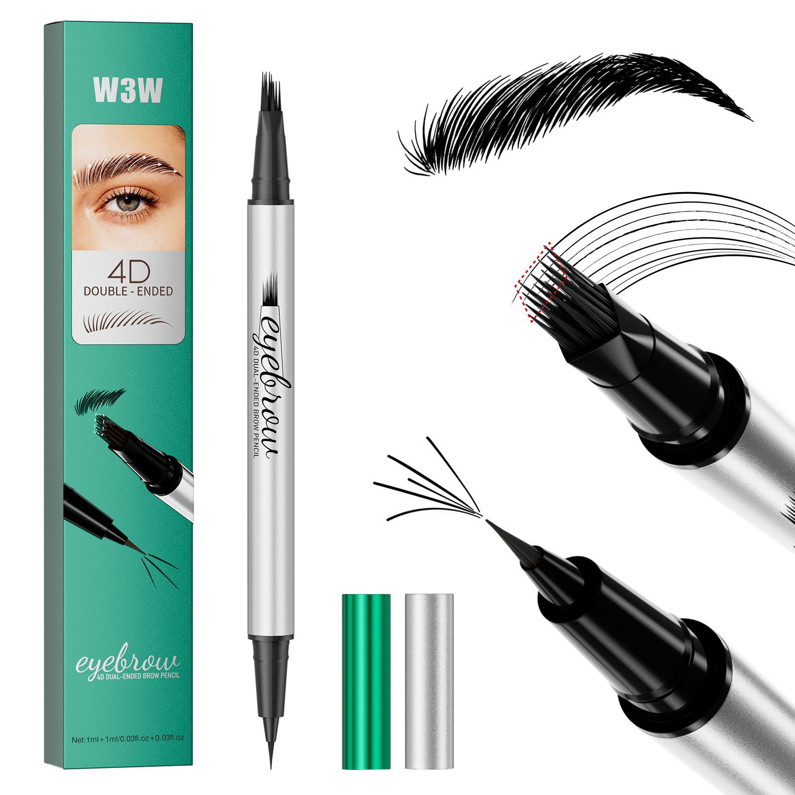 4D Dual-Ended Liquid Brow & Eyeliner Pen – 2-in-1 Microblading Brow Pencil, Waterproof, Sweatproof & Smudge-Proof