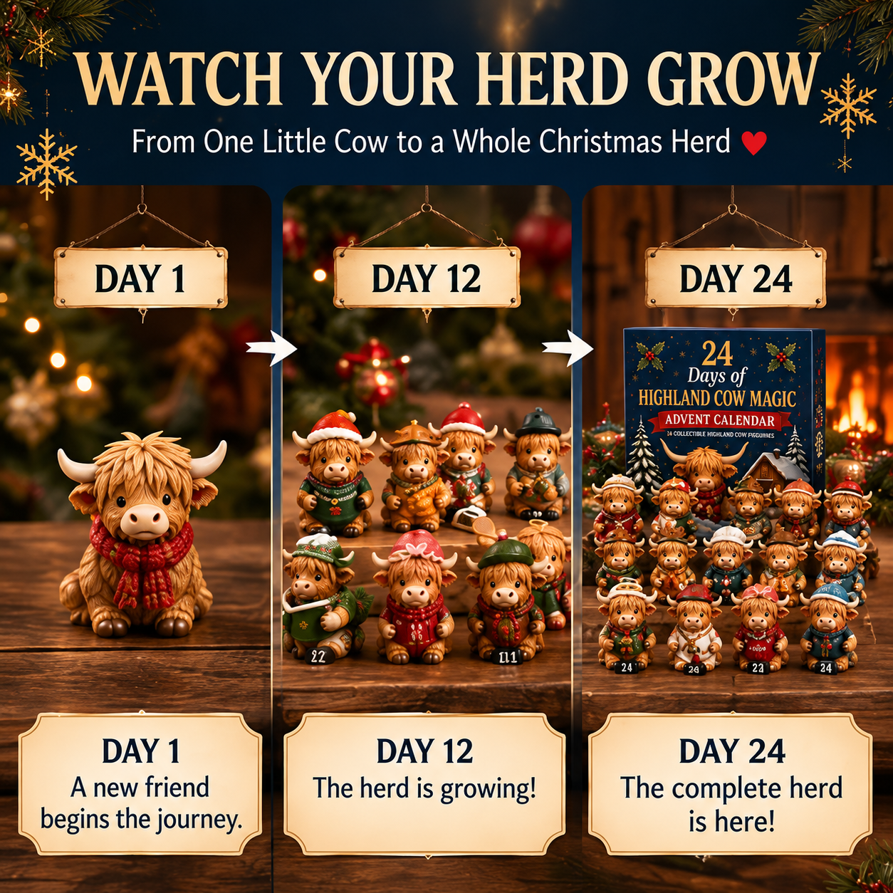 ⏳ Last Day 50% OFF –🐮24-Day Highland Cow Advent Calendar