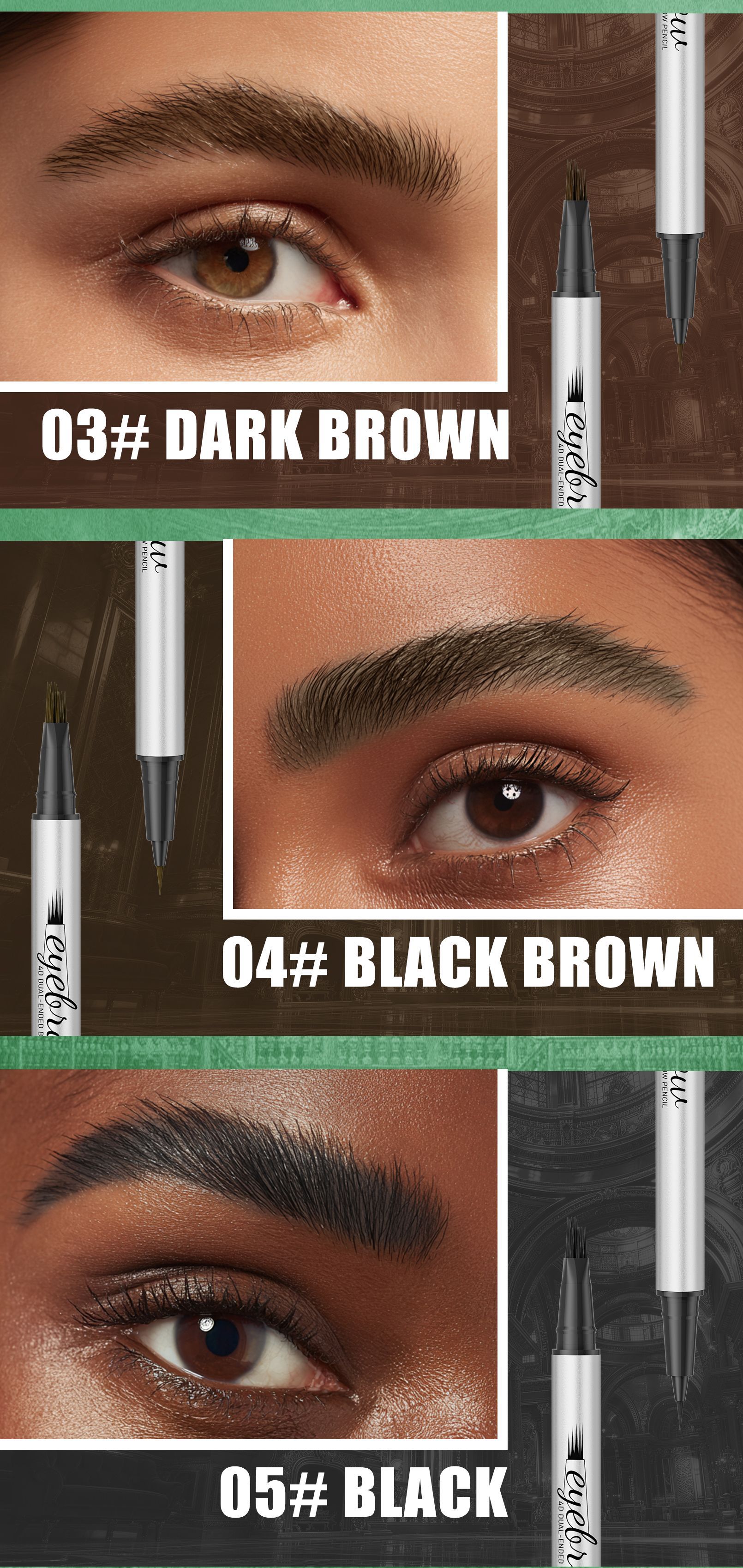 4D Dual-Ended Liquid Brow & Eyeliner Pen – 2-in-1 Microblading Brow Pencil, Waterproof, Sweatproof & Smudge-Proof