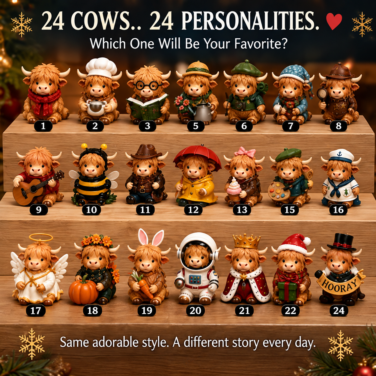 ⏳ Last Day 50% OFF –🐮24-Day Highland Cow Advent Calendar