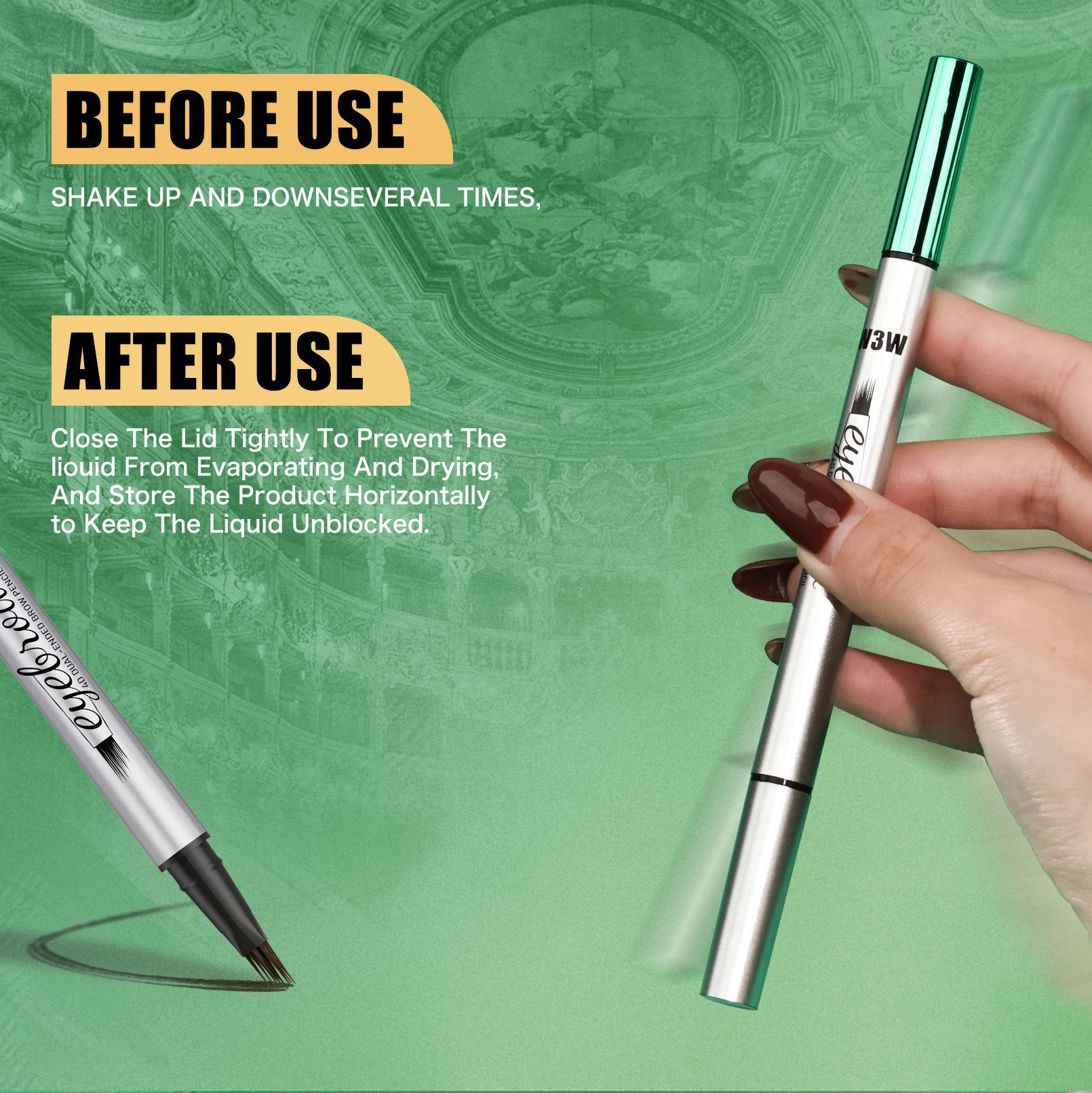4D Dual-Ended Liquid Brow & Eyeliner Pen – 2-in-1 Microblading Brow Pencil, Waterproof, Sweatproof & Smudge-Proof