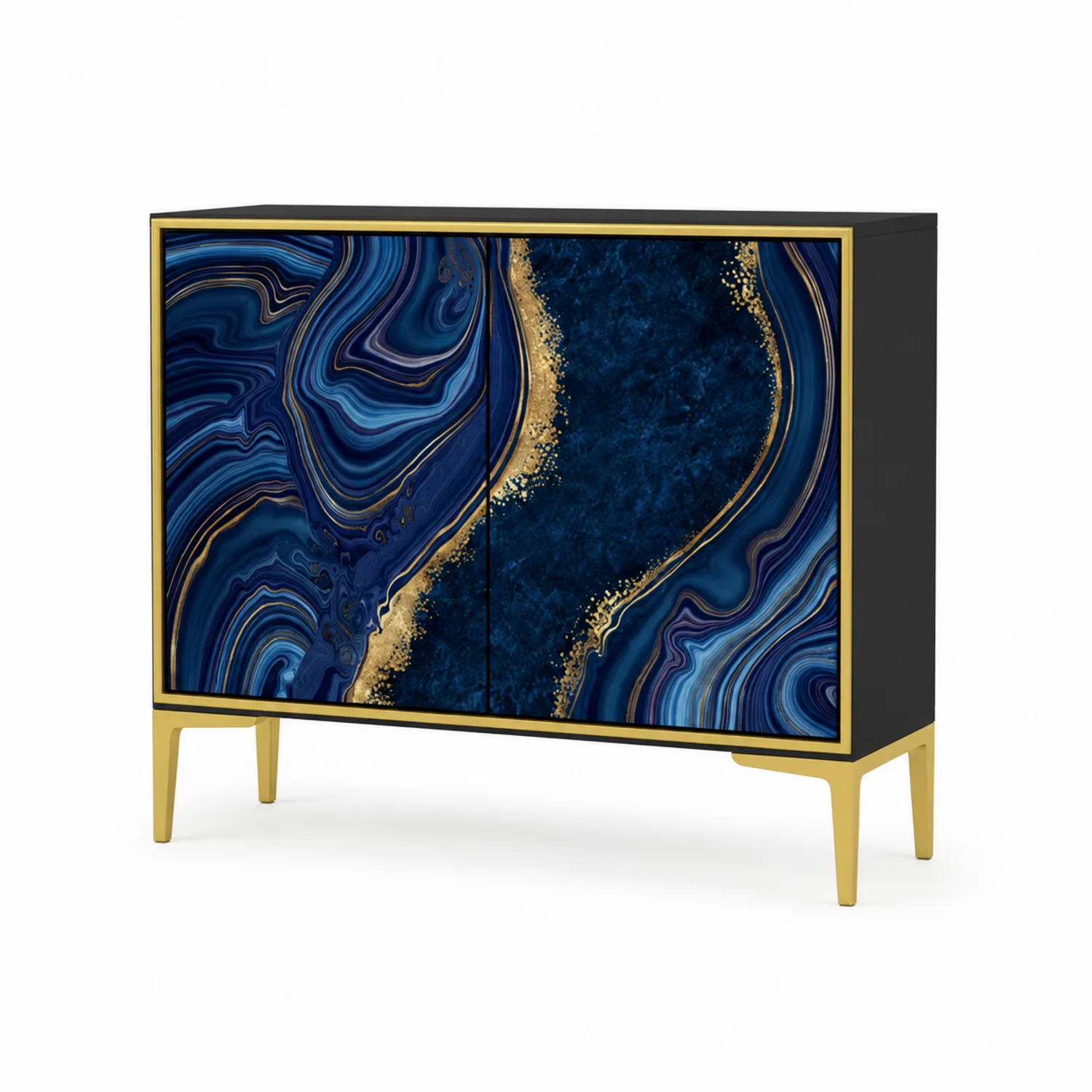 Credenza in Legno e Metallo Blu e Oro 80 x 90 x 40 cm