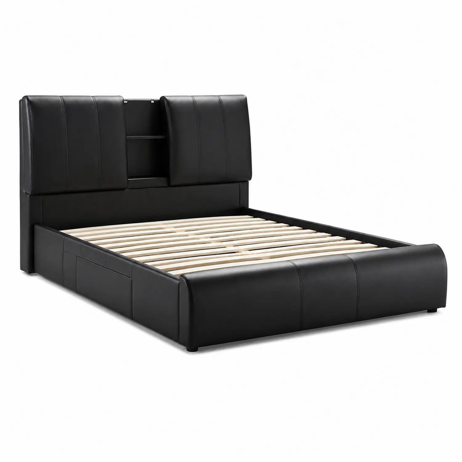 Letto matrimoniale in pelle sintetica nera con contenitore 200x160 cm